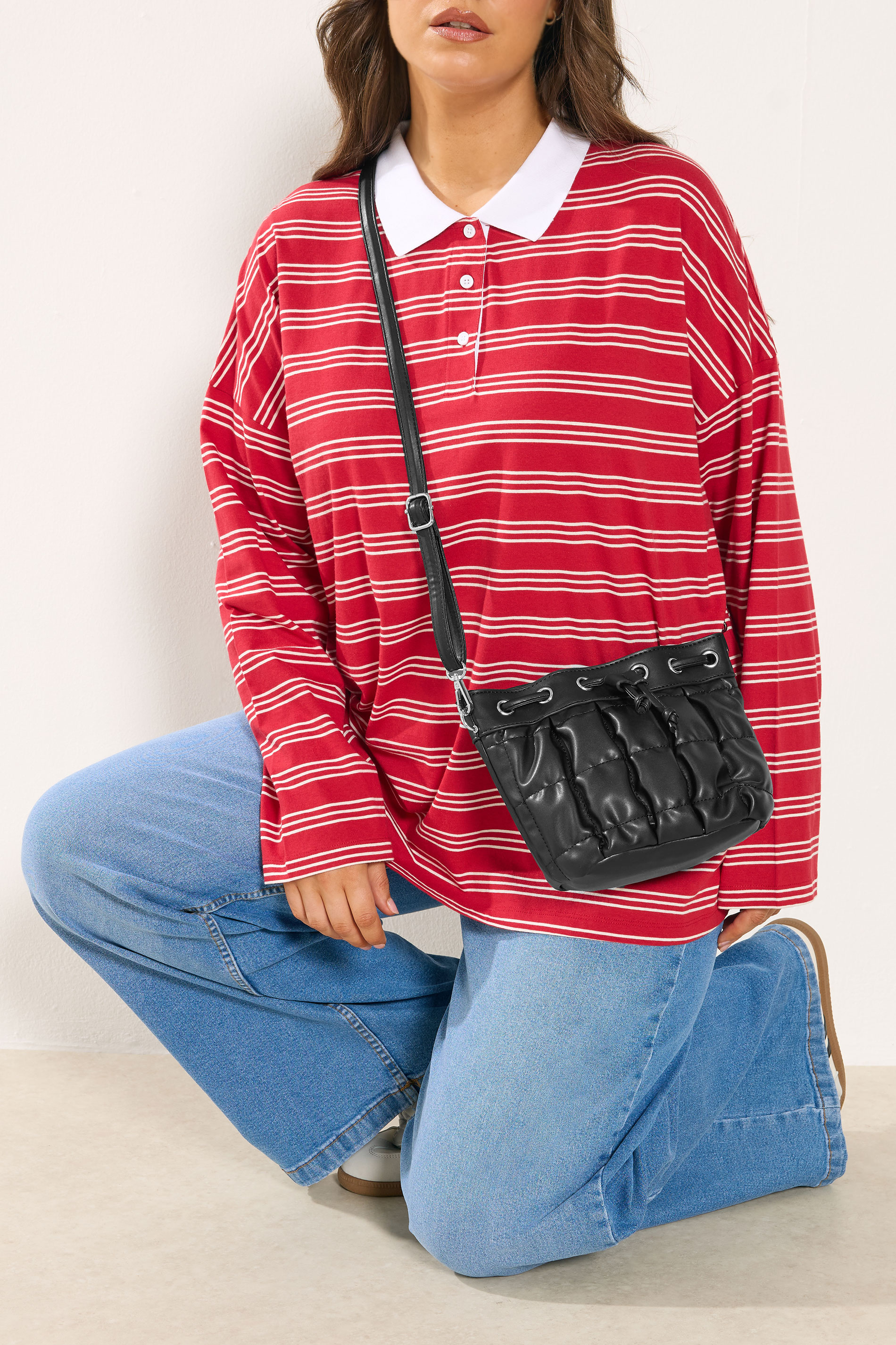 Black Faux Leather Quilted Bucket Bag | Yours Clothing 1