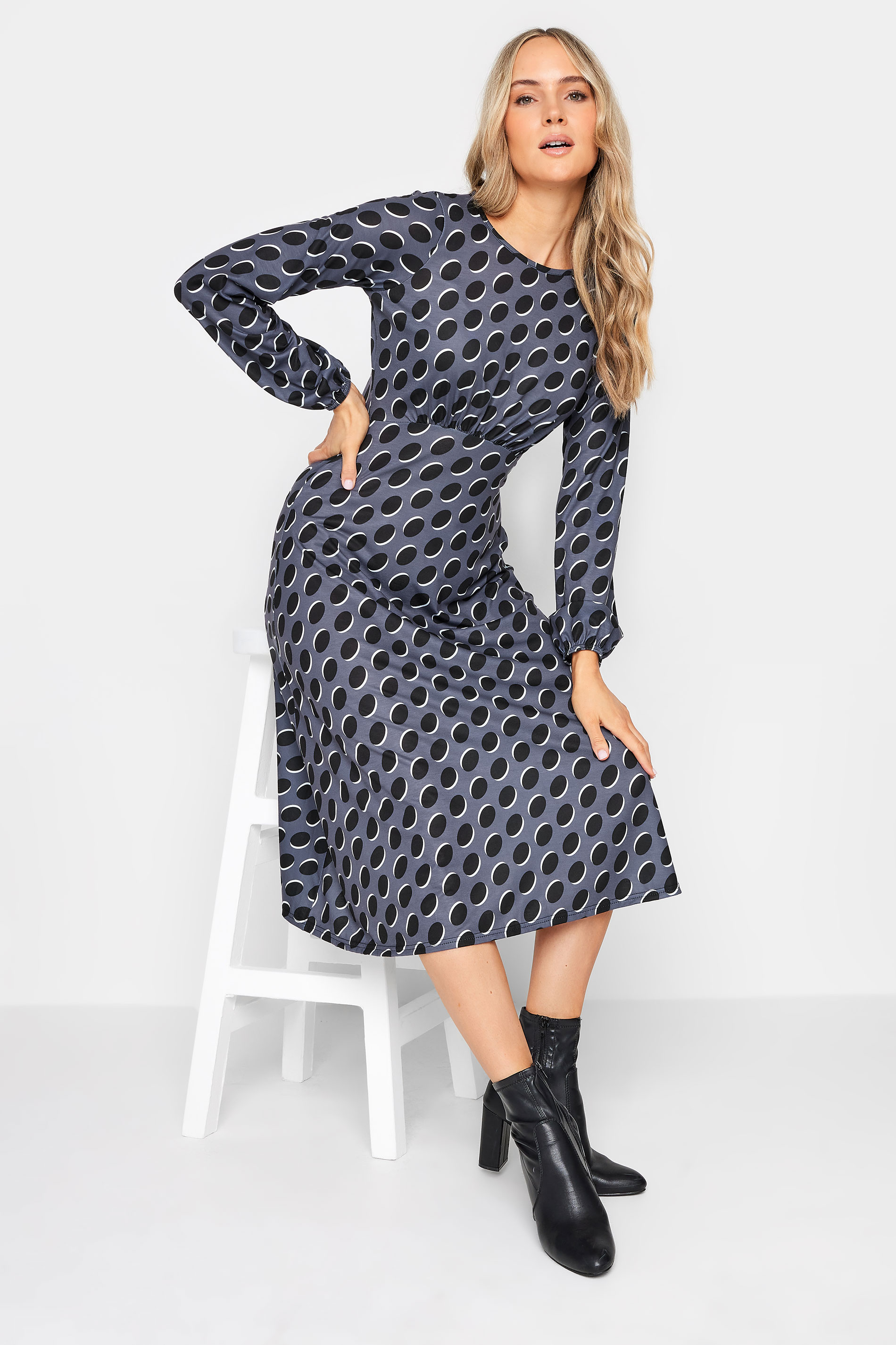 LTS Tall Charcoal Grey Spot Print Dress | Long Tall Sally 1
