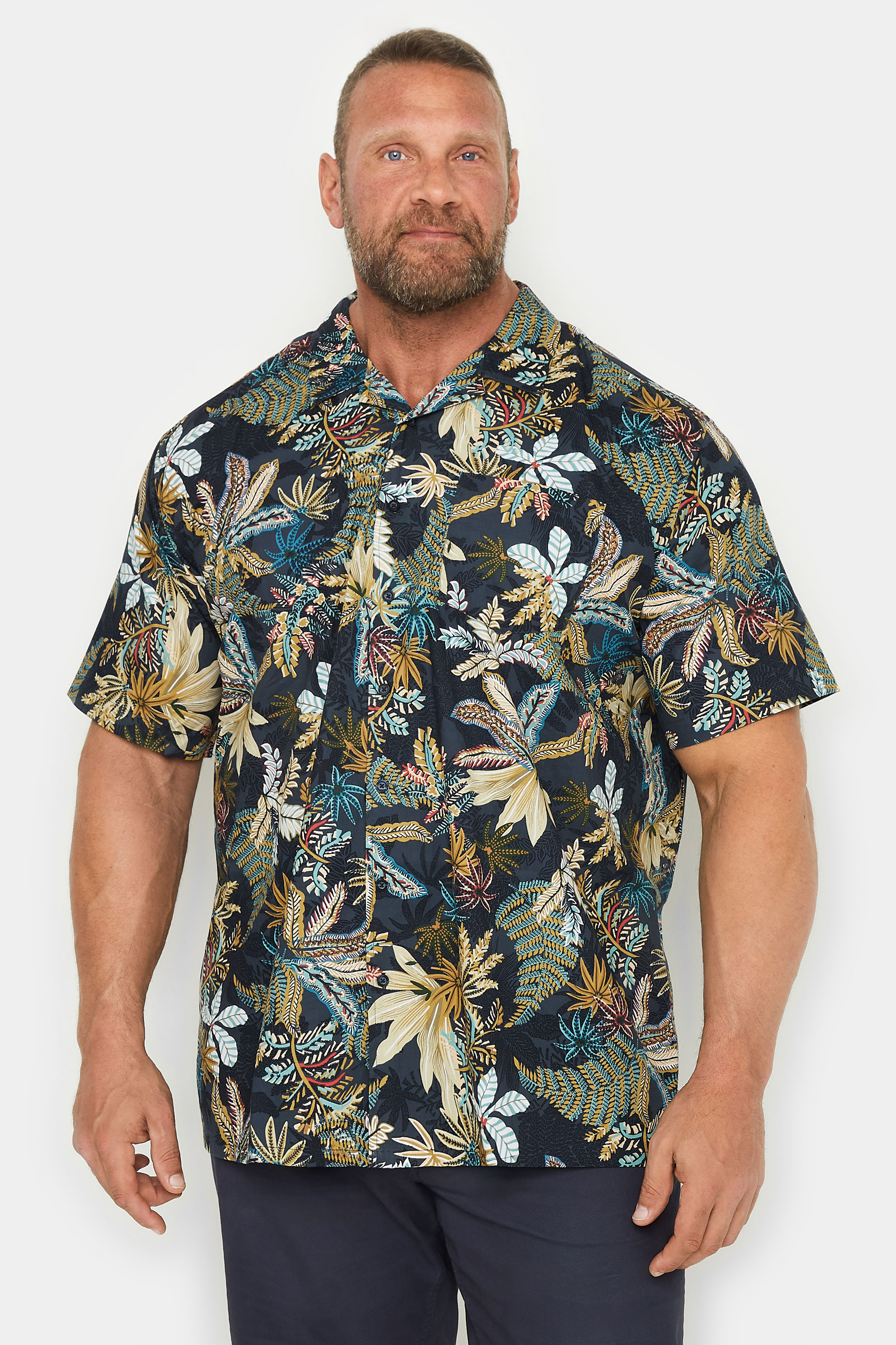 ESPIONAGE Big & Tall Green Jungle Leaf Print Shirt | BadRhino 2