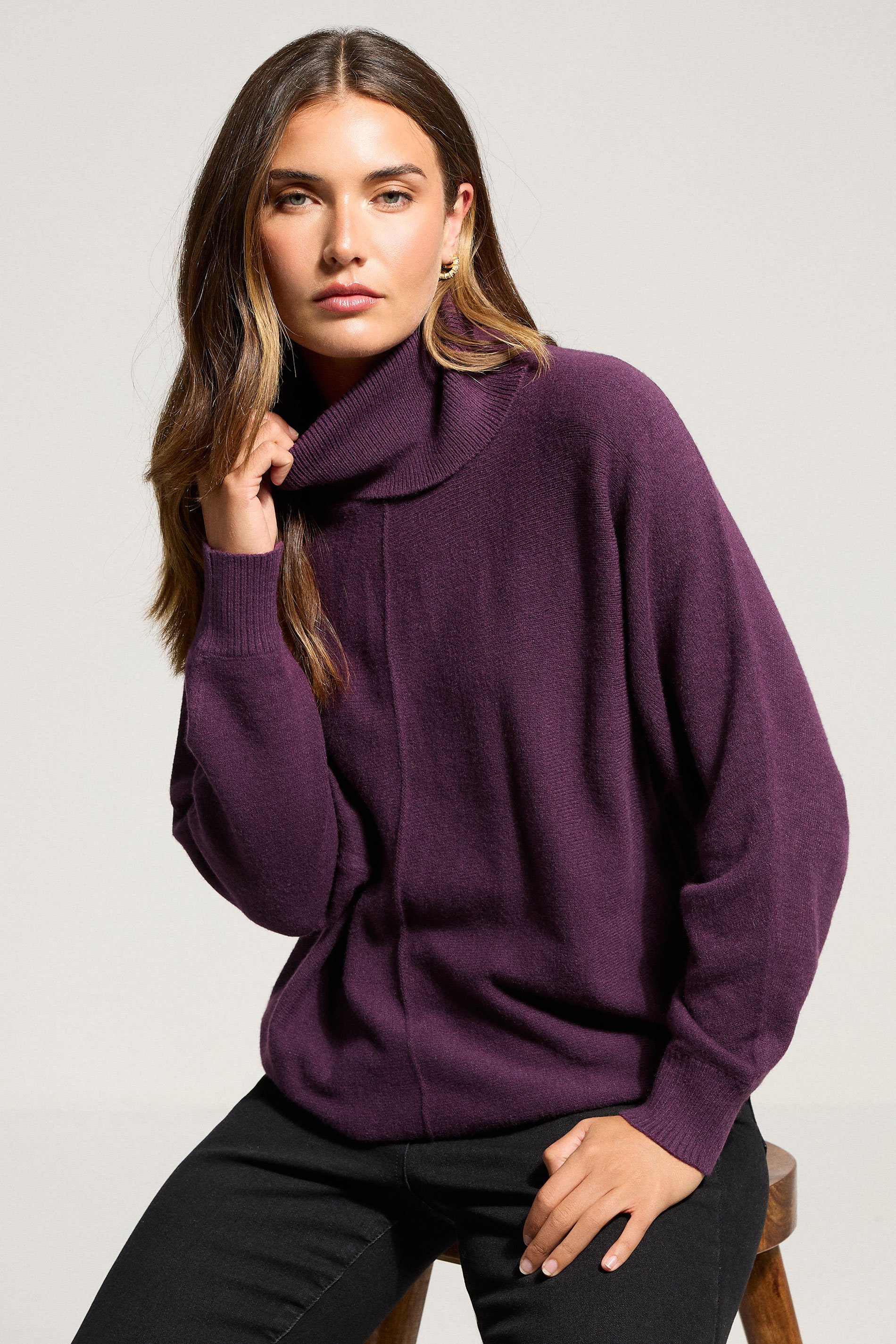 LTS Tall Purple Batwing Roll Neck Jumper | Long Tall Sally 1