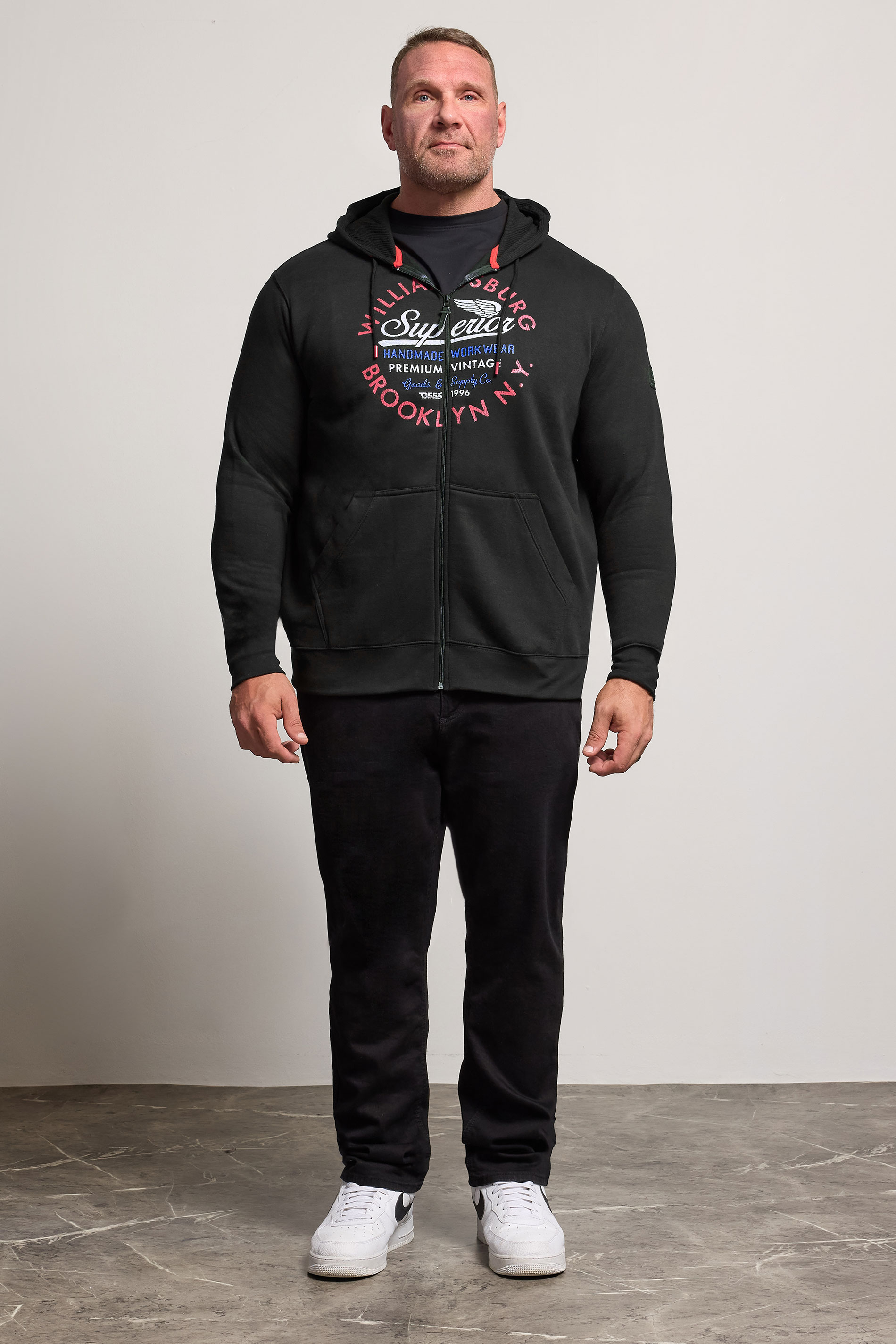 D555 Big & Tall Black 'Brooklyn N.Y.' Zip Through Hoodie | BadRhino 3