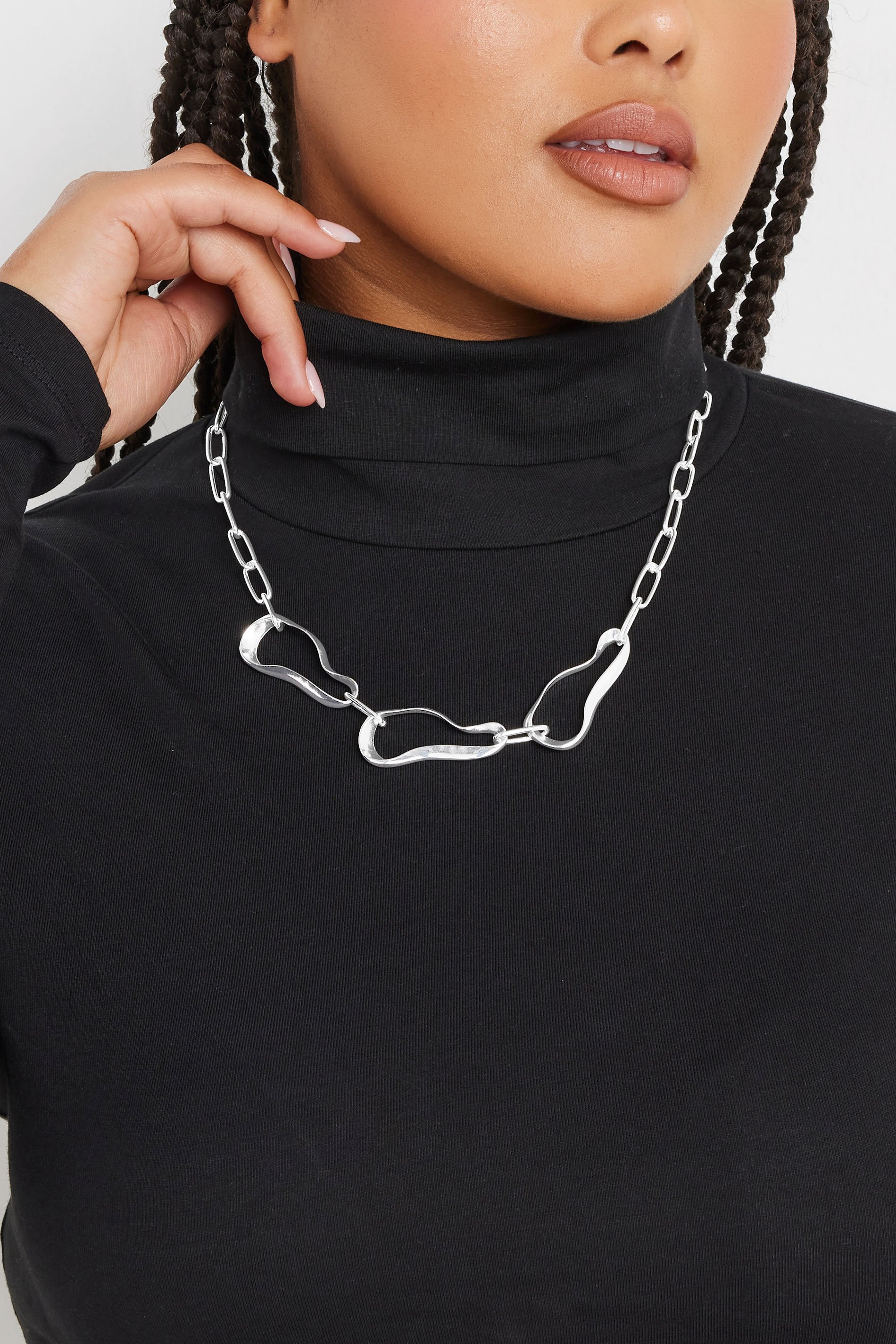 Silver Tone Molten Chain Link Necklace | Yours Clothing  1