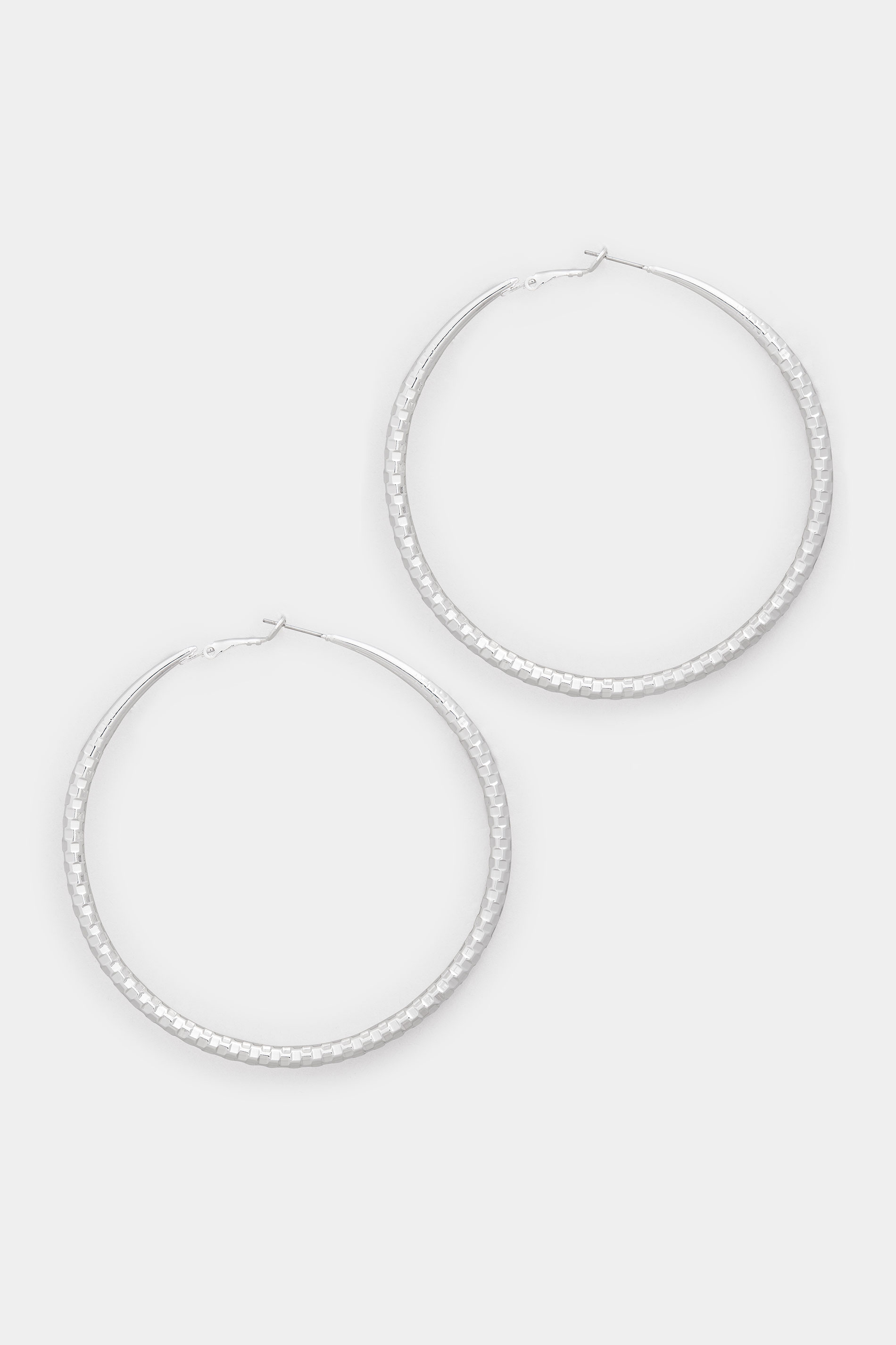 Silver Tone Textured Large Hoop Earrings | Yours Clothing 2