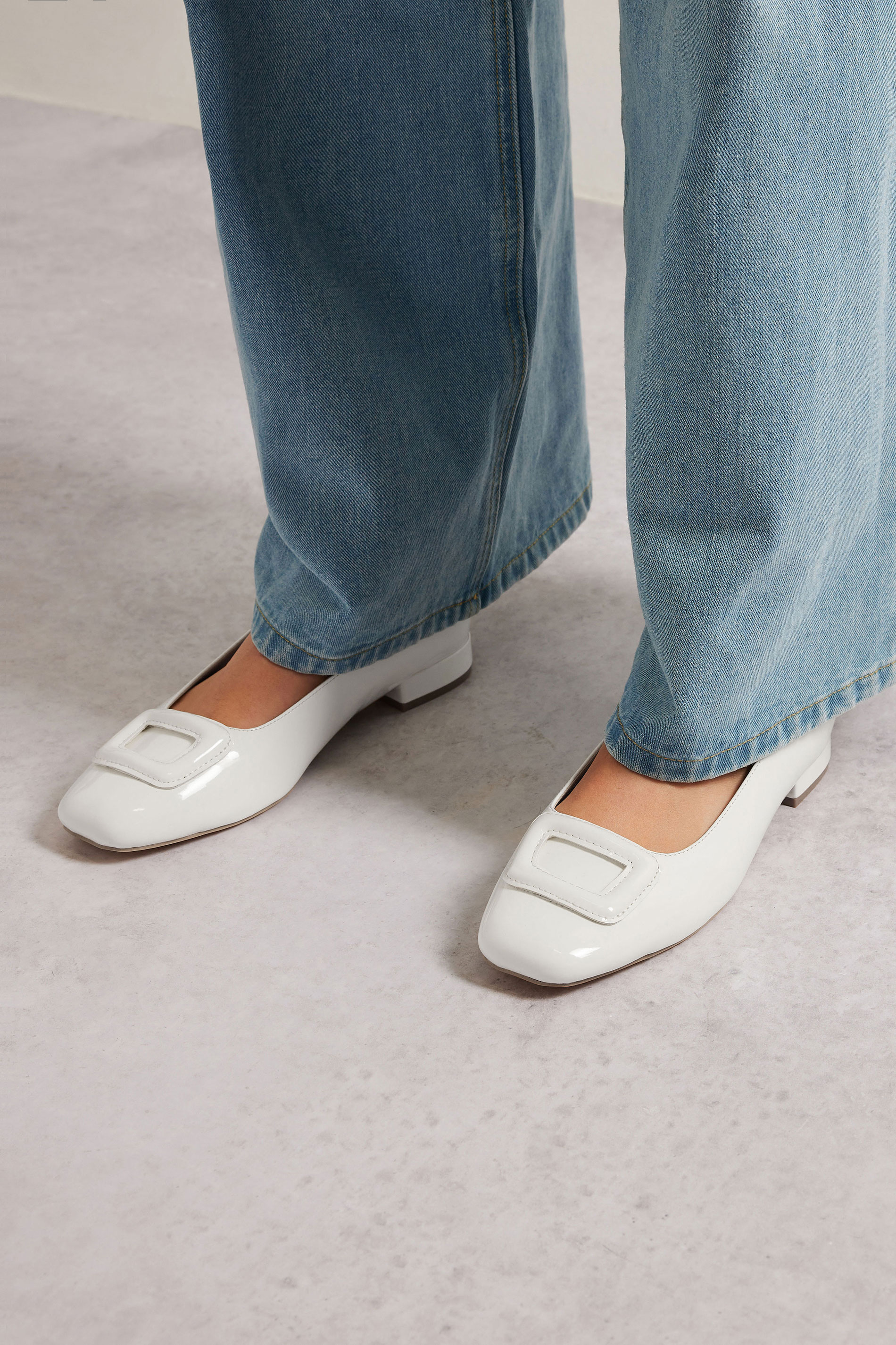 LTS White Patent Square Toe Flats In Standard Fit | Long Tall Sally 2