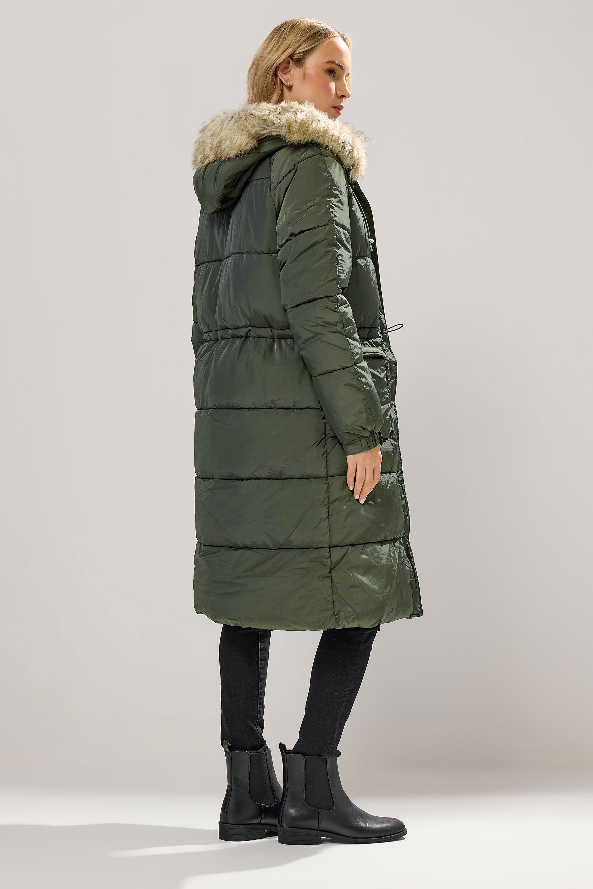 LTS Tall Khaki Green Padded Midi Coat | Long Tall Sally 4