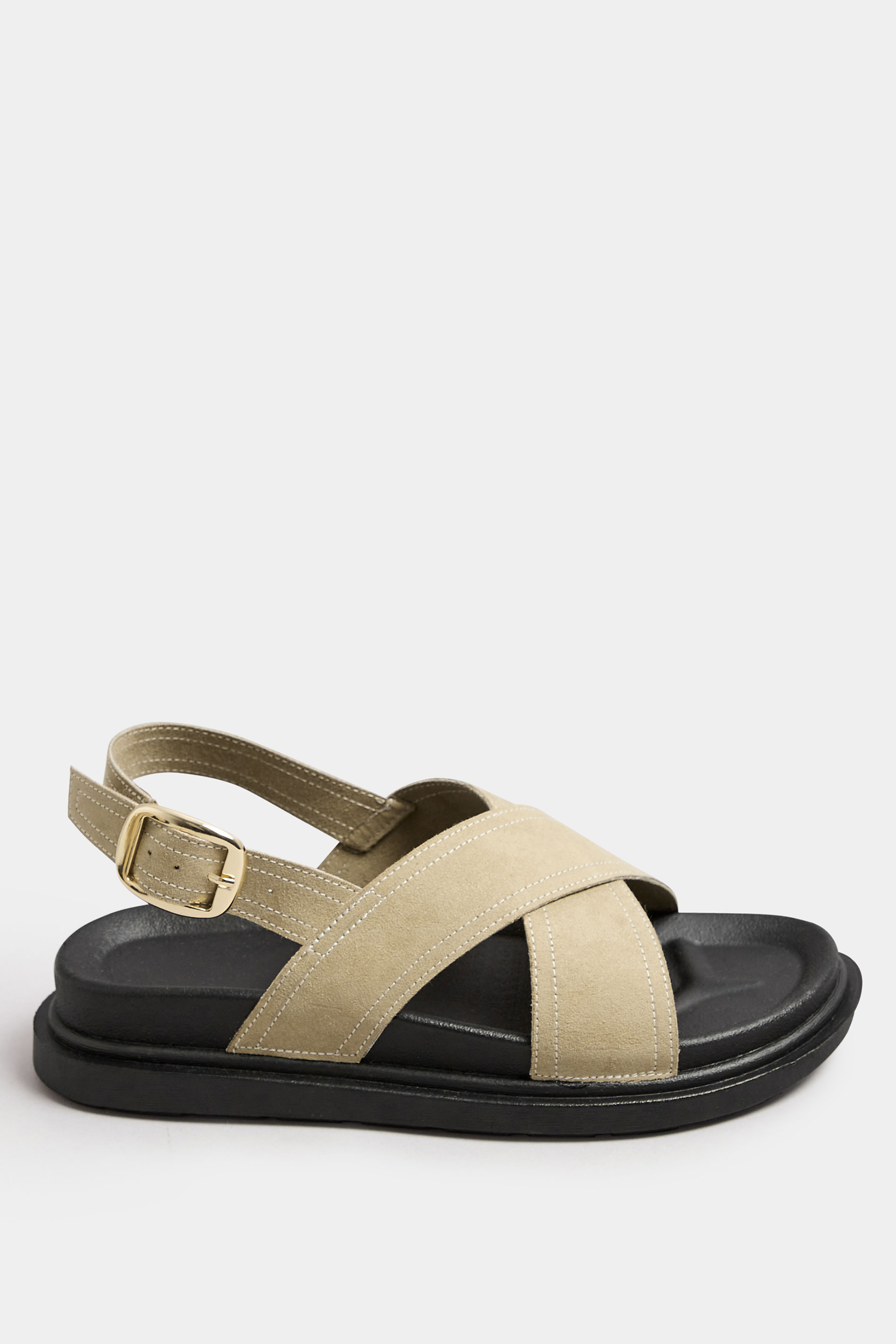 Natural Brown Faux Suede Contrast Stitch Sandals In Extra Wide EEE Fit | Yours Clothing 3