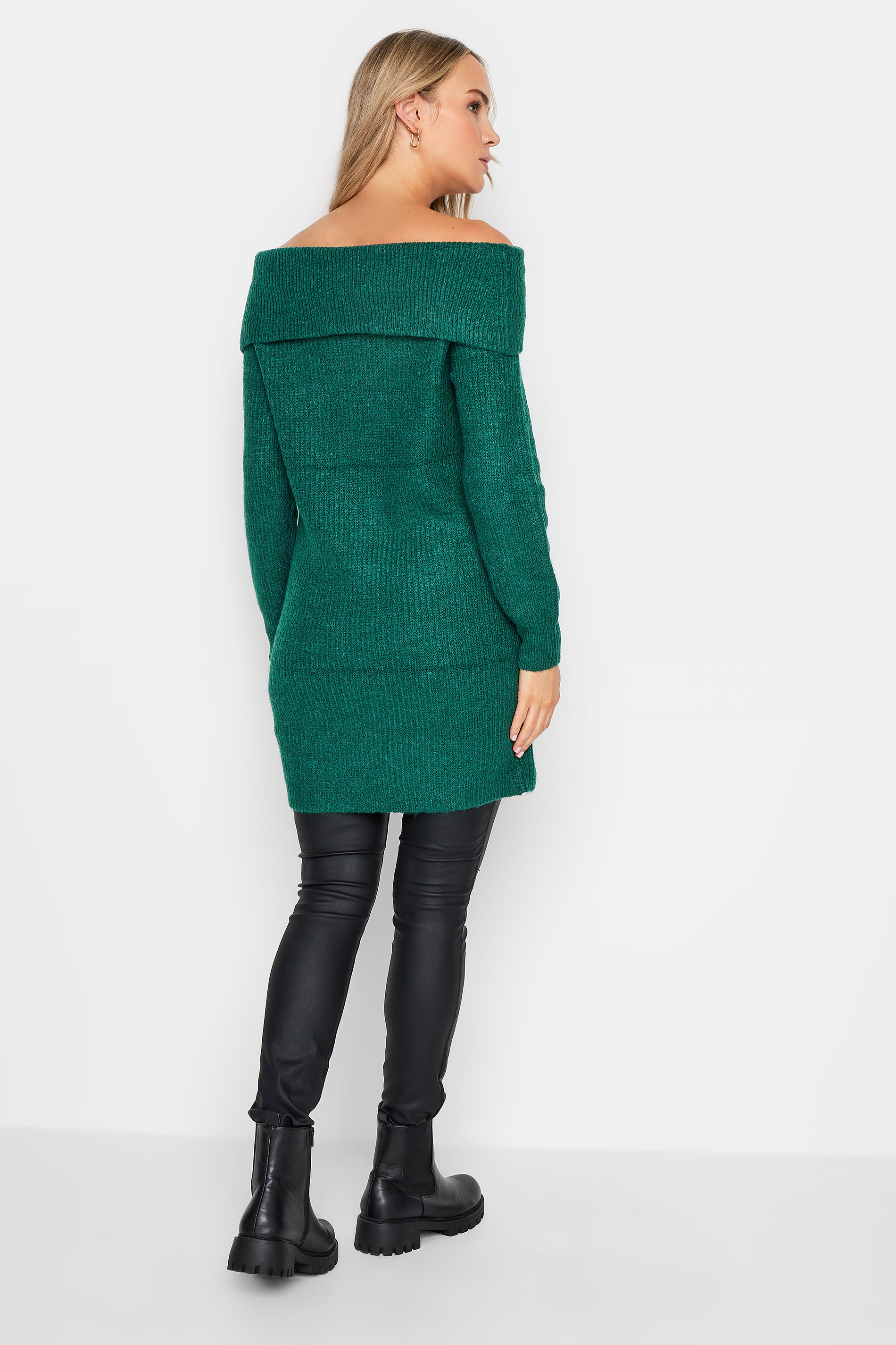 LTS Tall Dark Green Bardot Tunic Jumper Dress | Long Tall Sally 3