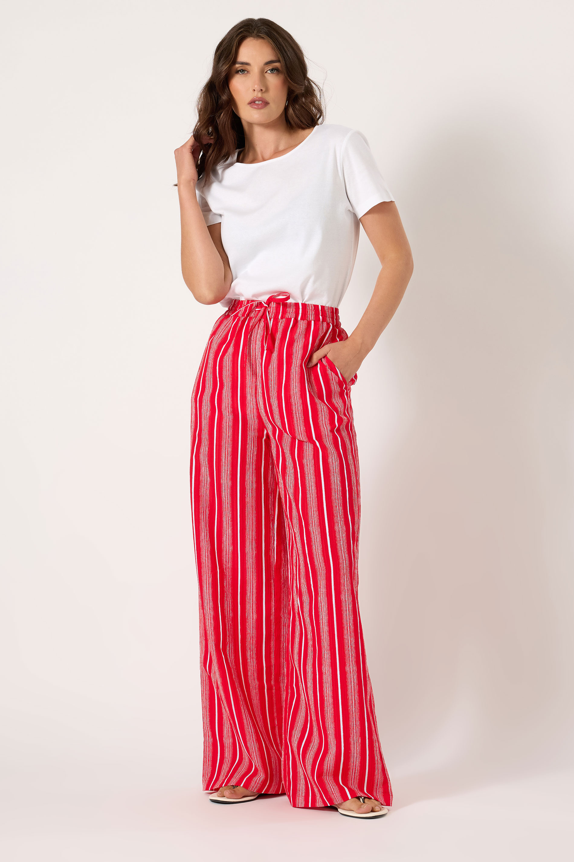 LTS Tall Red Stripe Print Wide Leg Trousers | Long Tall Sally 1