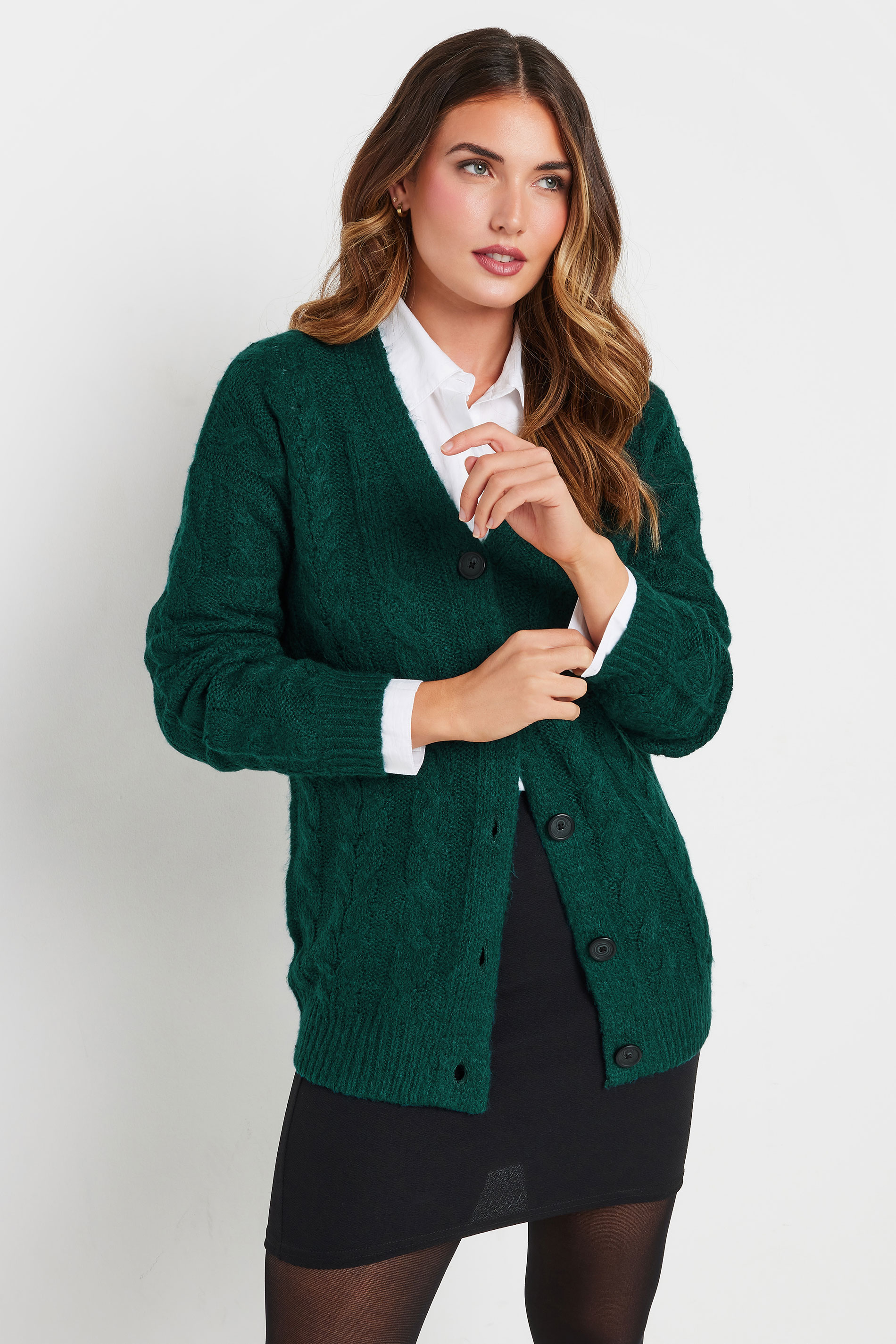 LTS Tall Dark Green Cable Knit Cardigan | Long Tall Sally 3