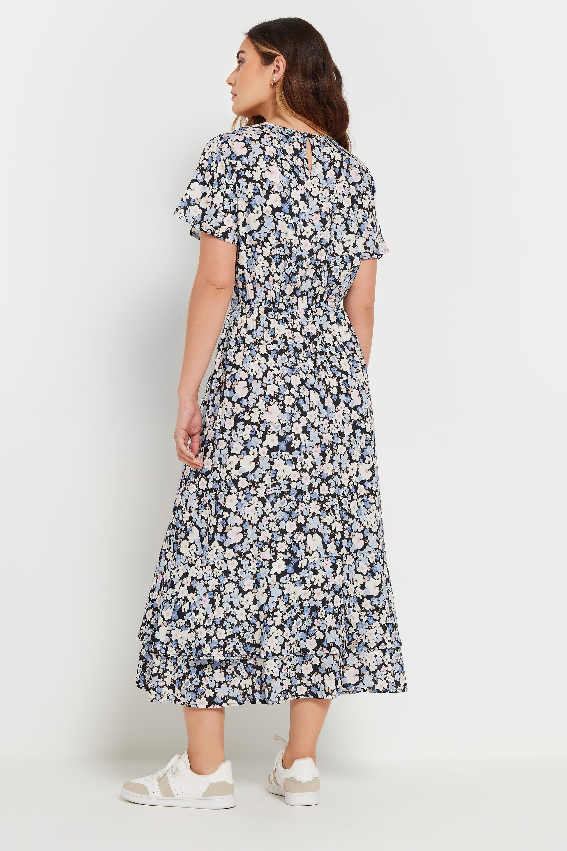 LTS Tall Blue Woven Floral Tie Waist Midaxi Dress | Long Tall Sally 4