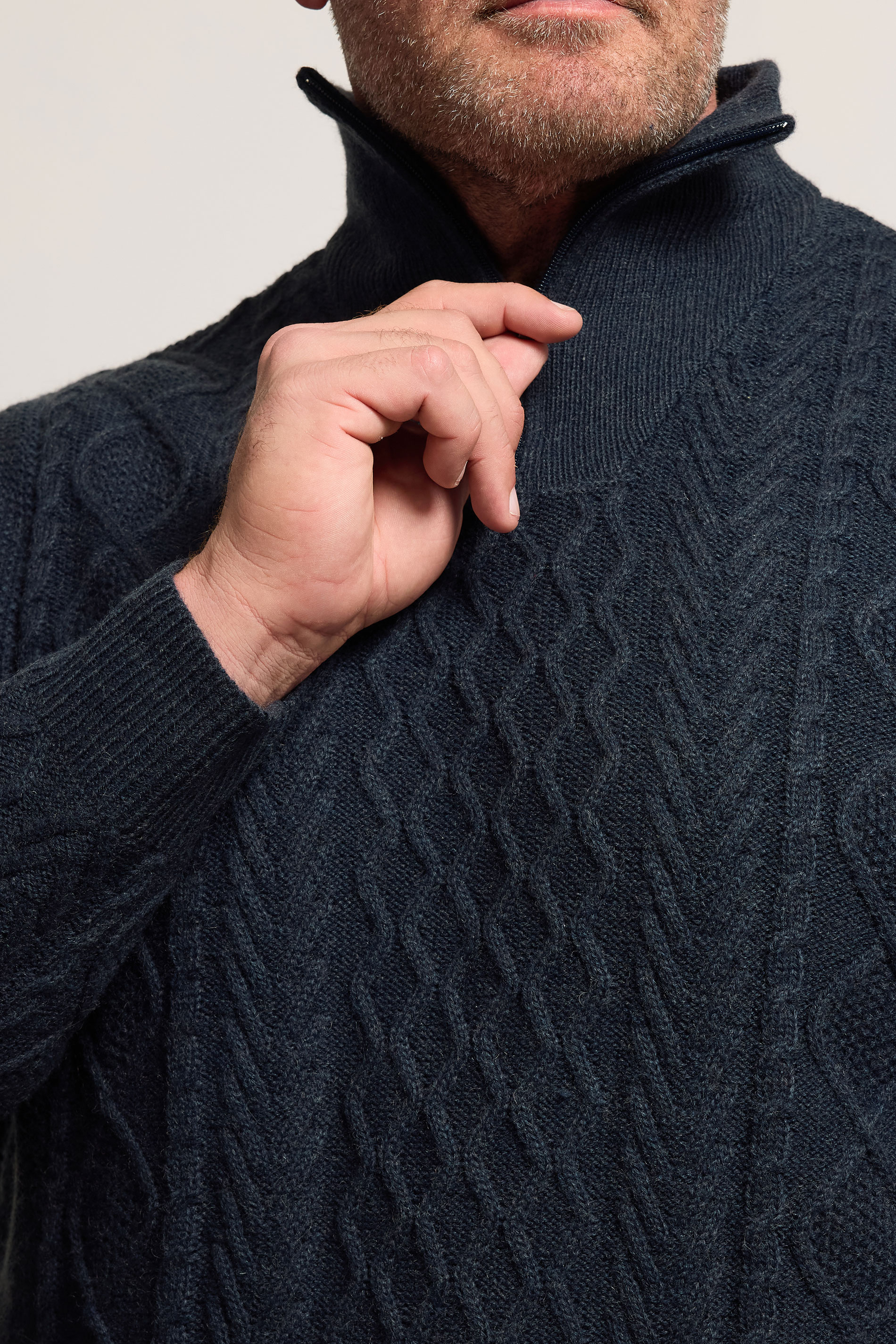 BadRhino Big & Tall Navy Blue Cable Knit Quarter Zip Jumper | BadRhino 4