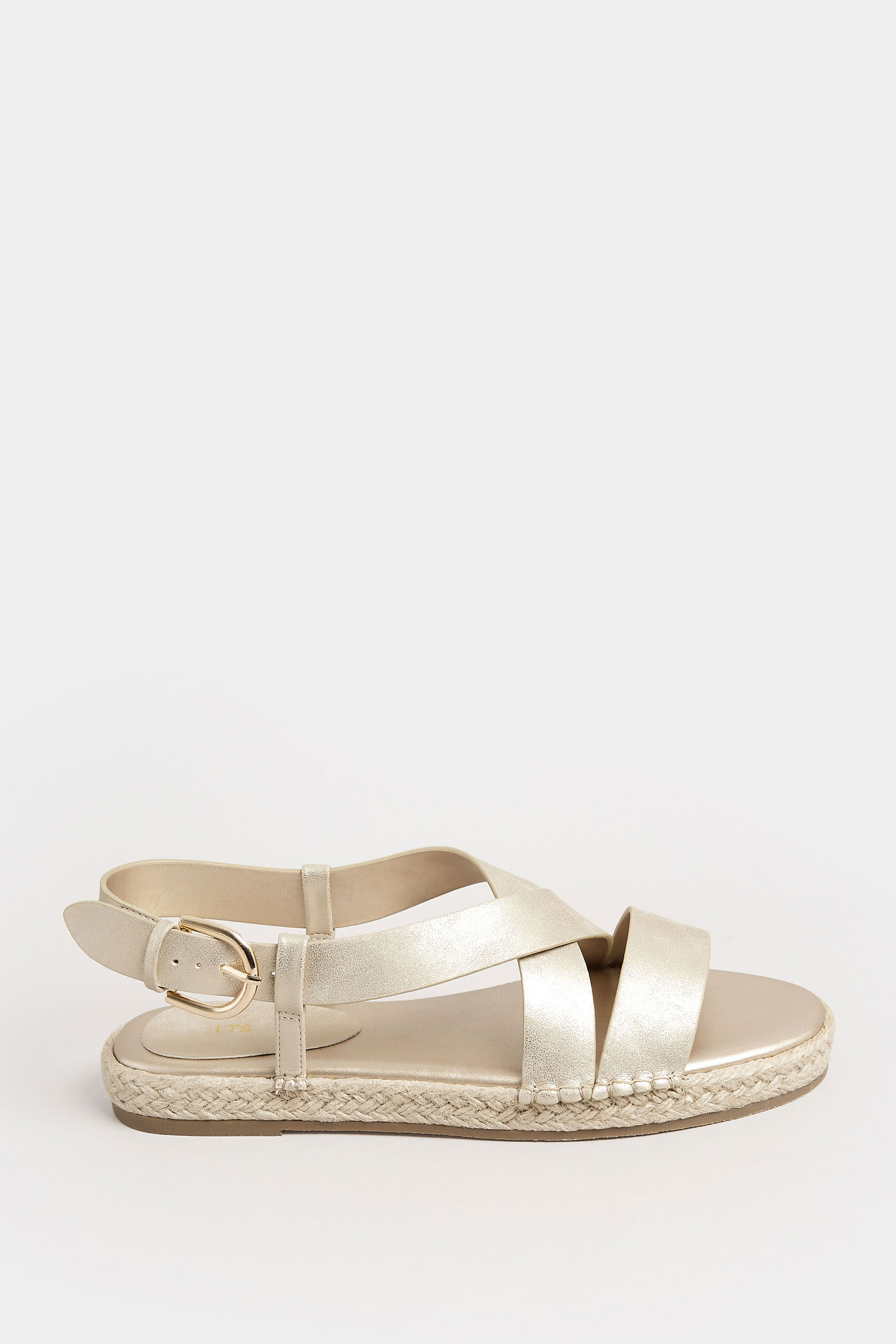 LTS Gold Espadrille Crossover Strap Sandals In Standard Fit | Long Tall ...