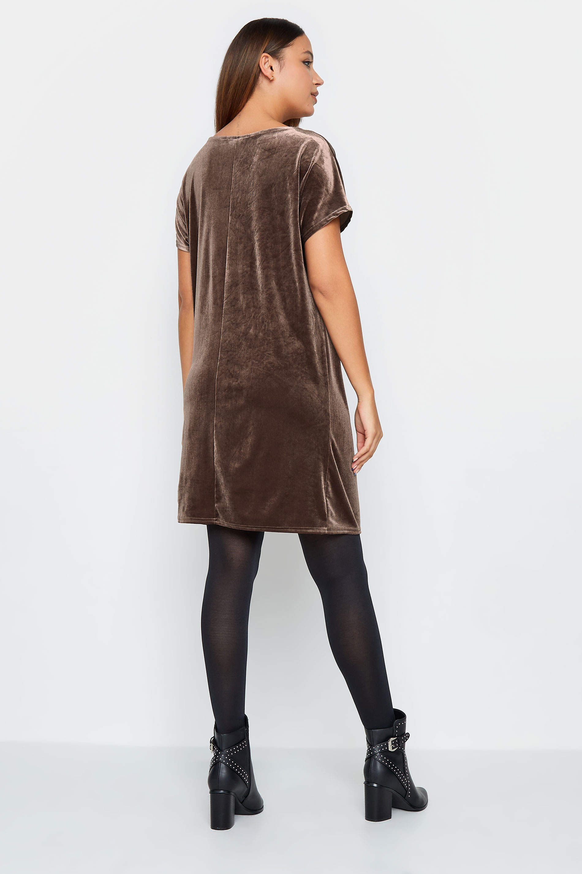 LTS Tall Womens Beige Brown Mink Velour T-Shirt Dress | Long Tall Sally  3
