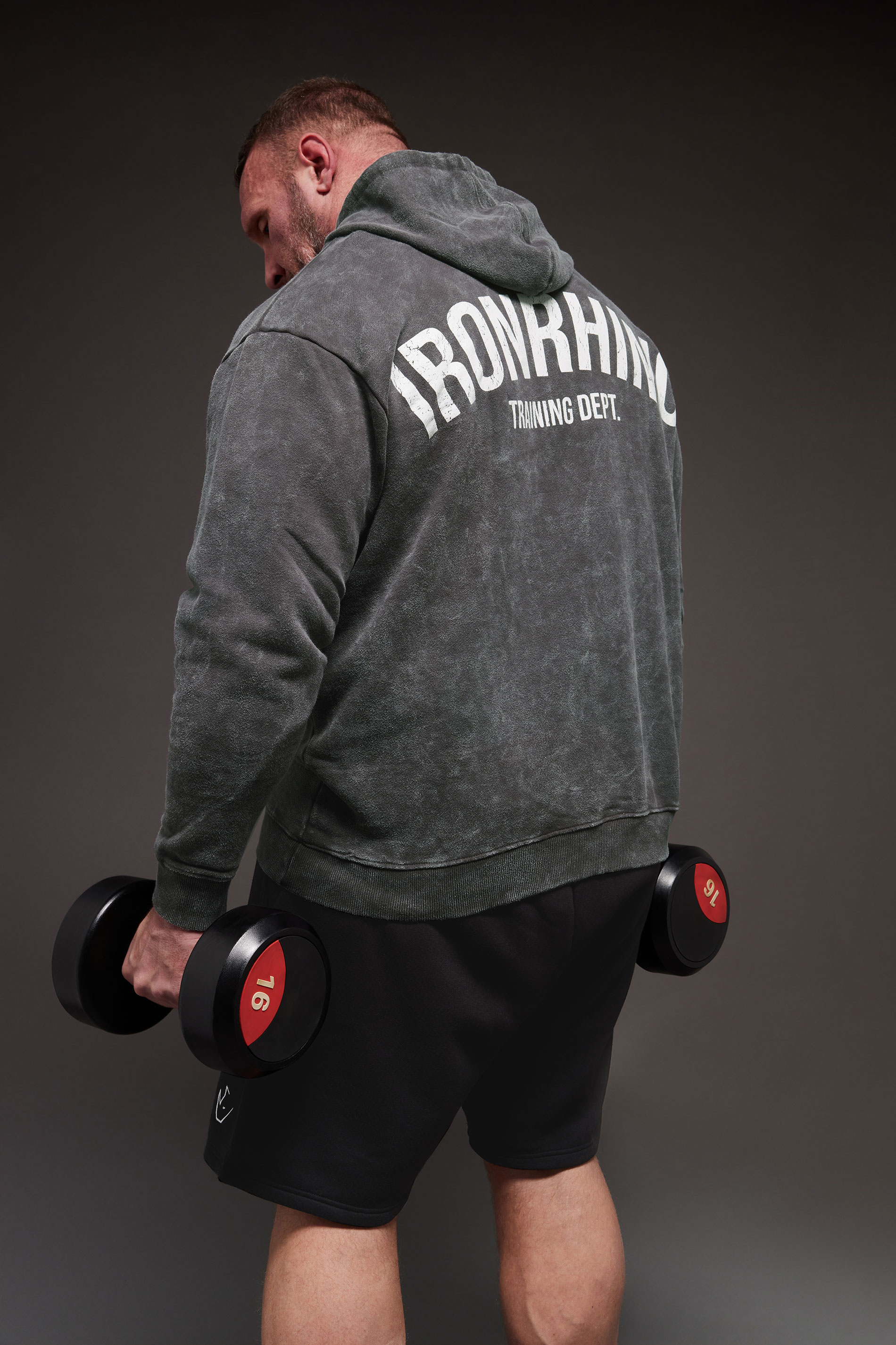 IronRhino Big & Tall Grey 'Training Dept' Acid Wash Hoodie | BadRhino 1