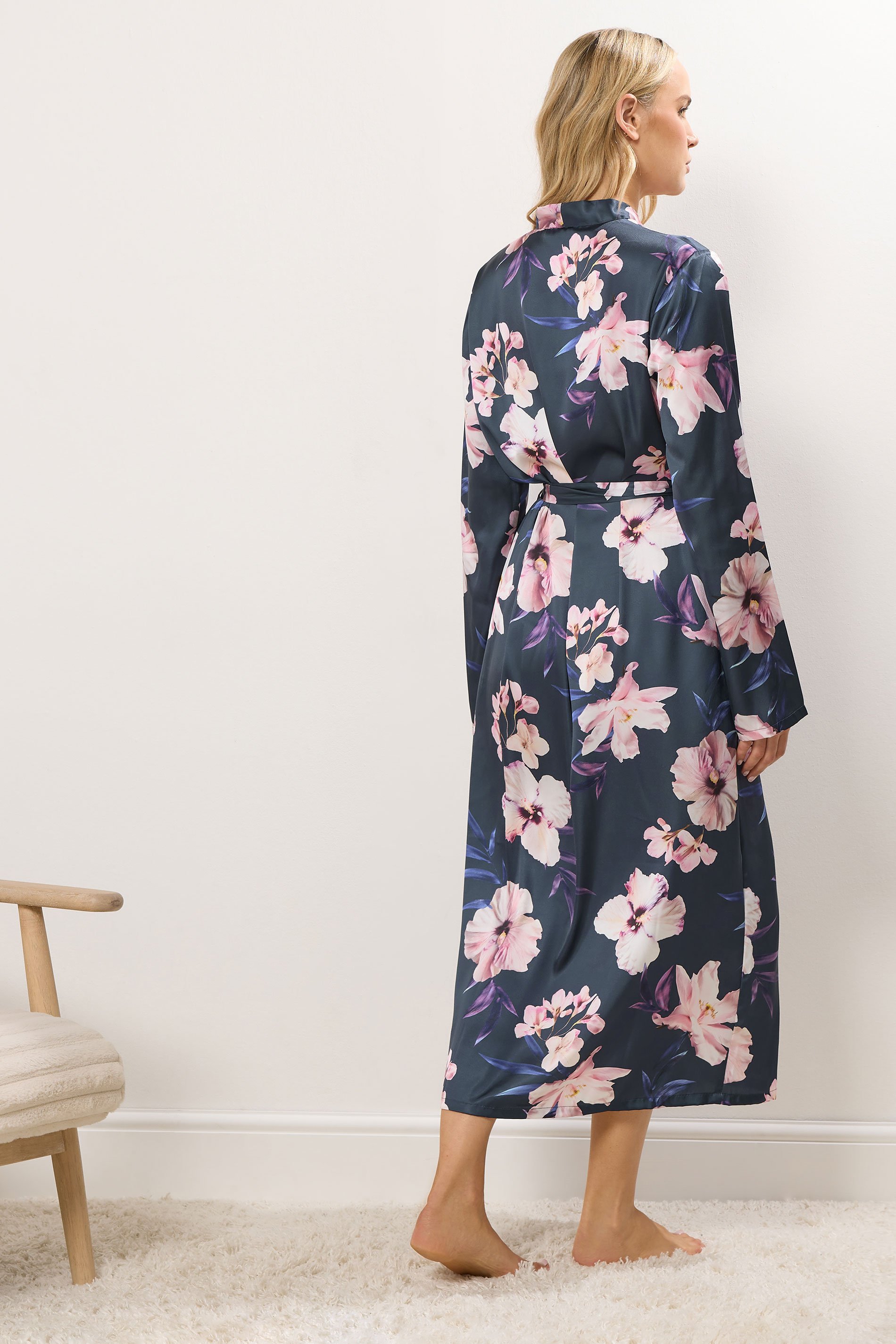LTS Tall Grey Floral Maxi Satin Robe | Long Tall Sally 3