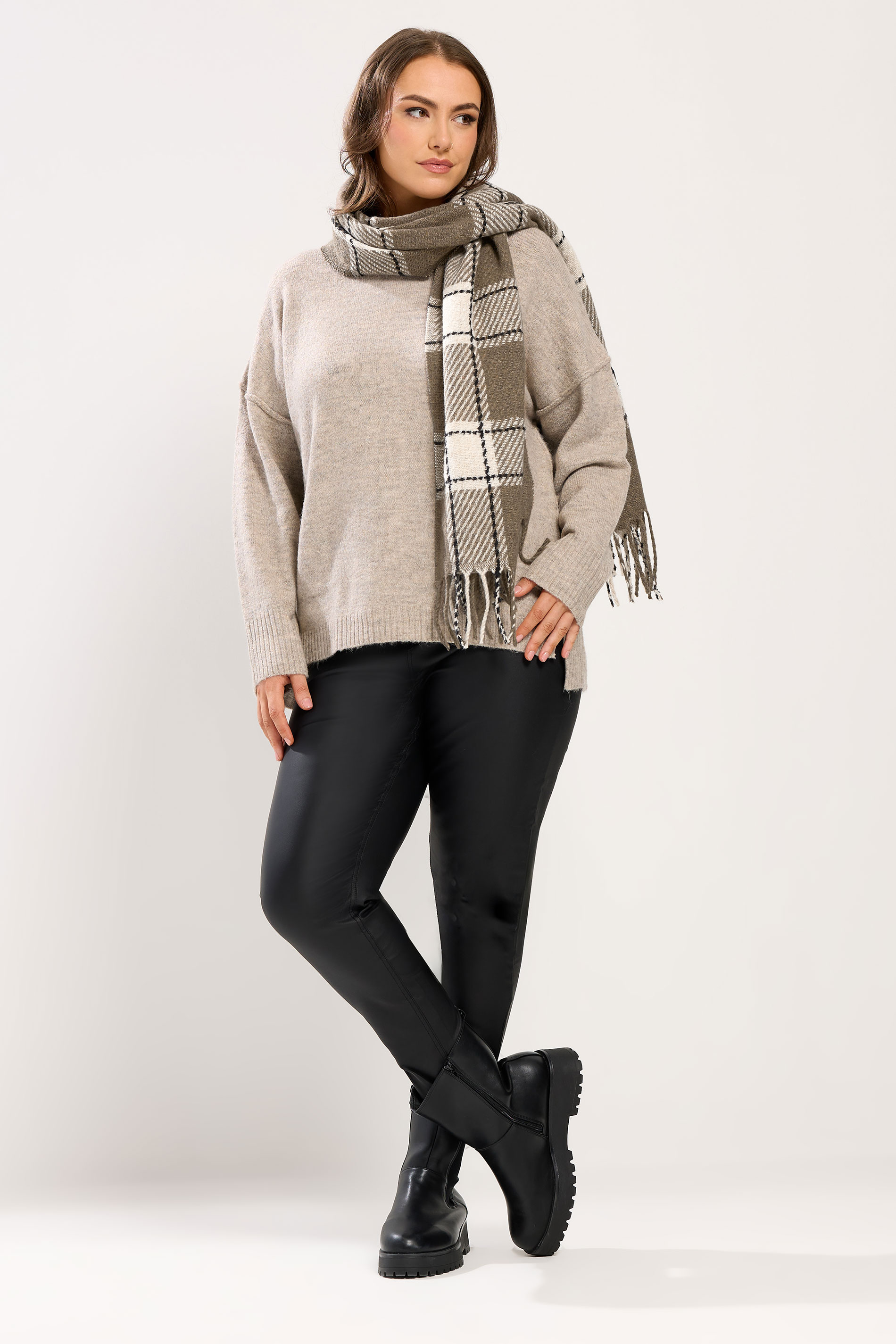 Natural Brown Checked Scarf | Yours Clothing 2