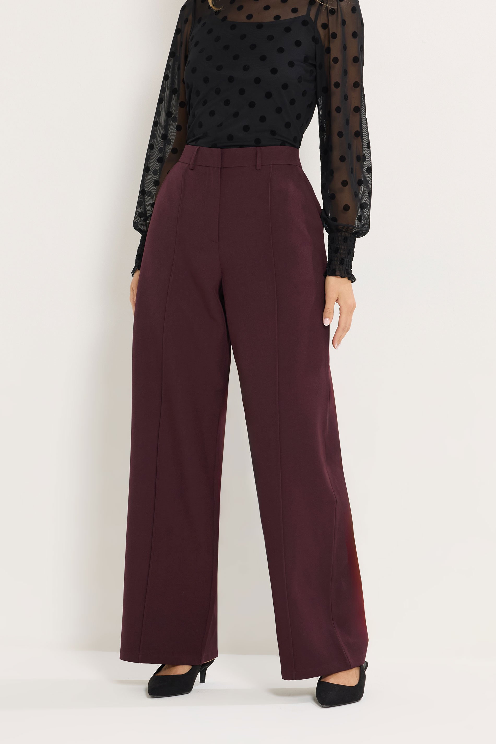 LTS Tall Dark Red Seam Front Wide Leg Trousers | Long Tall Sally 2