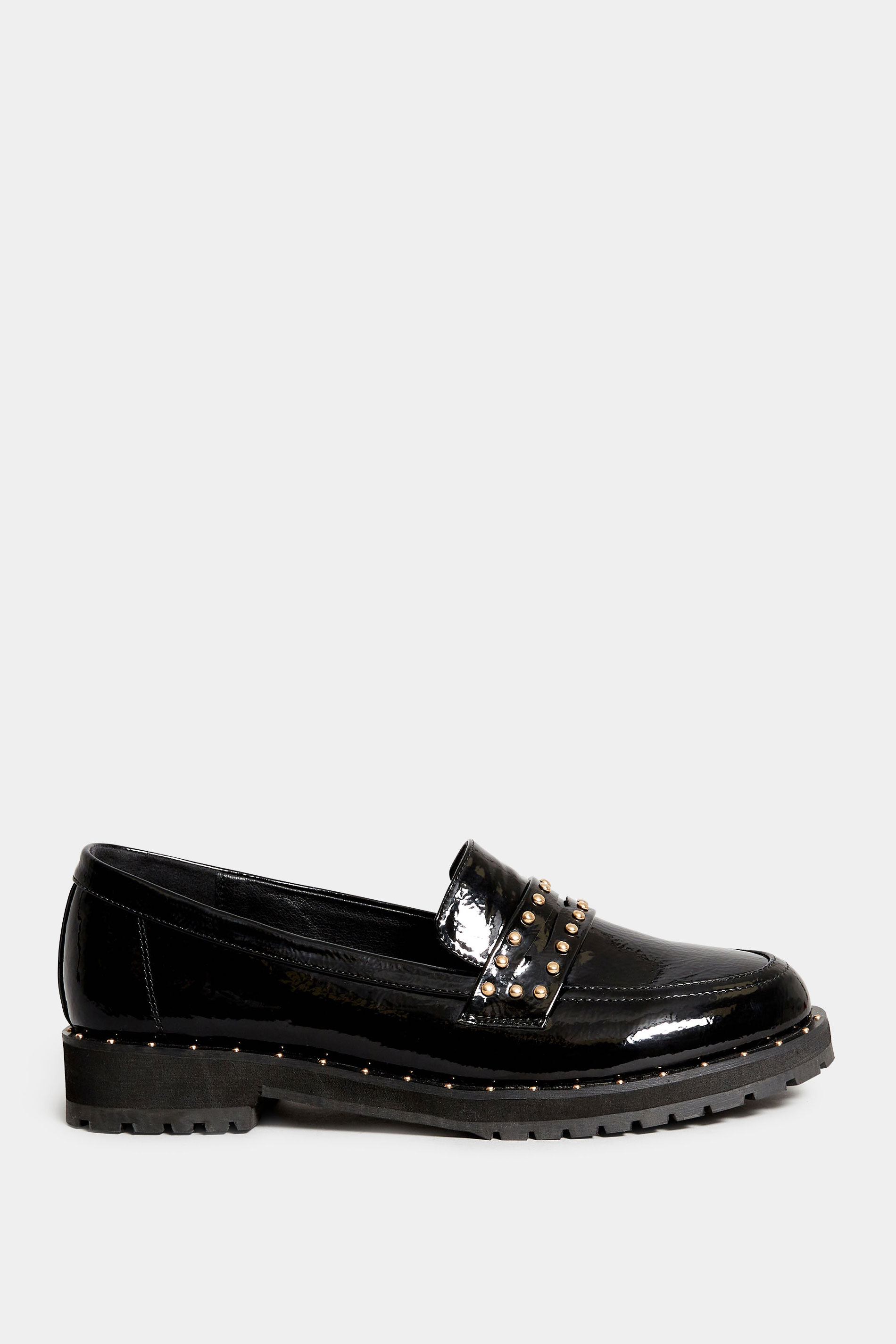 LTS Black Patent Studded Loafers In Standard Fit | Long Tall Sally 3