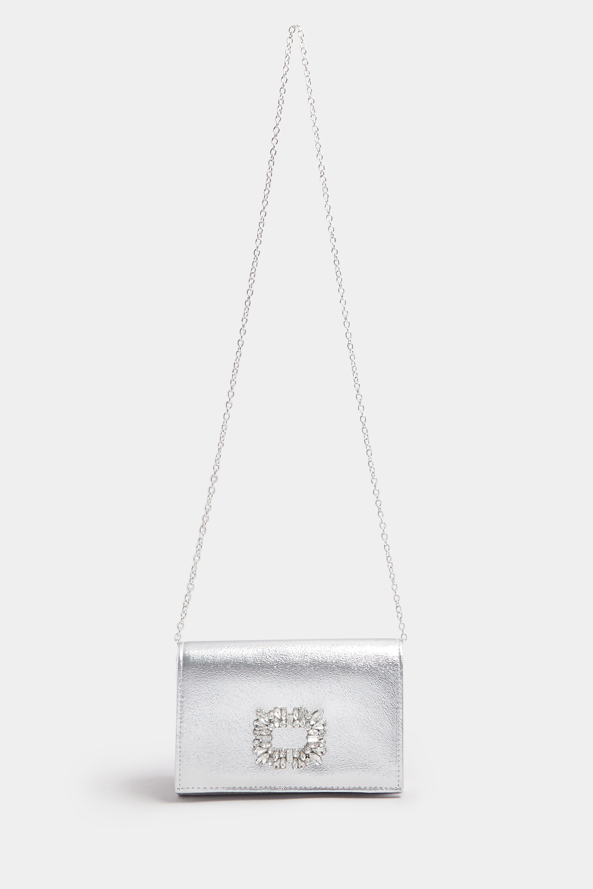 Silver Faux Leather Diamante Buckle Clutch Bag | Yours Clothing 4