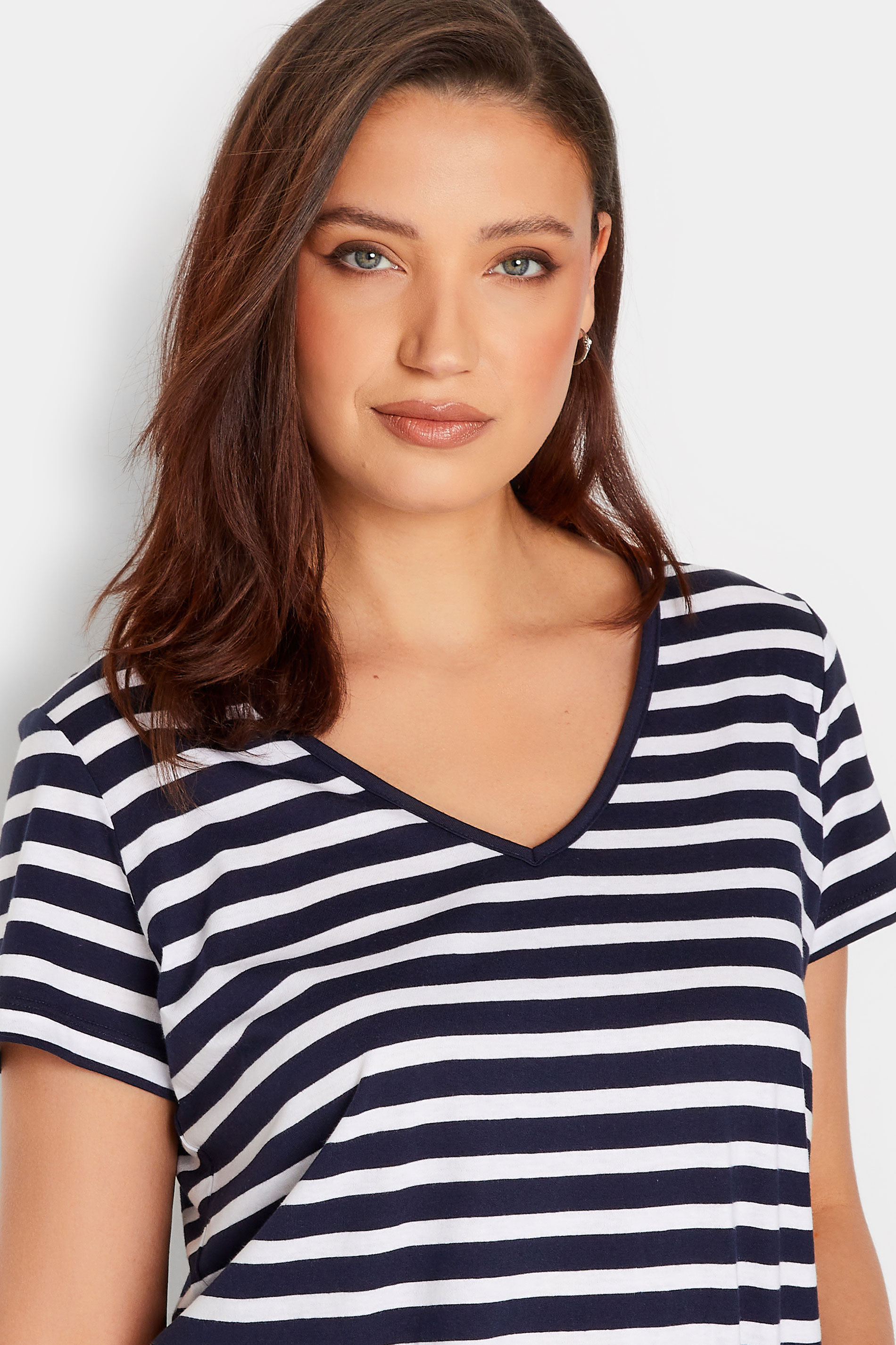 Stripe Women\'s LTS Tall Navy V-Neck Tall Sally | Long T-Shirt Blue