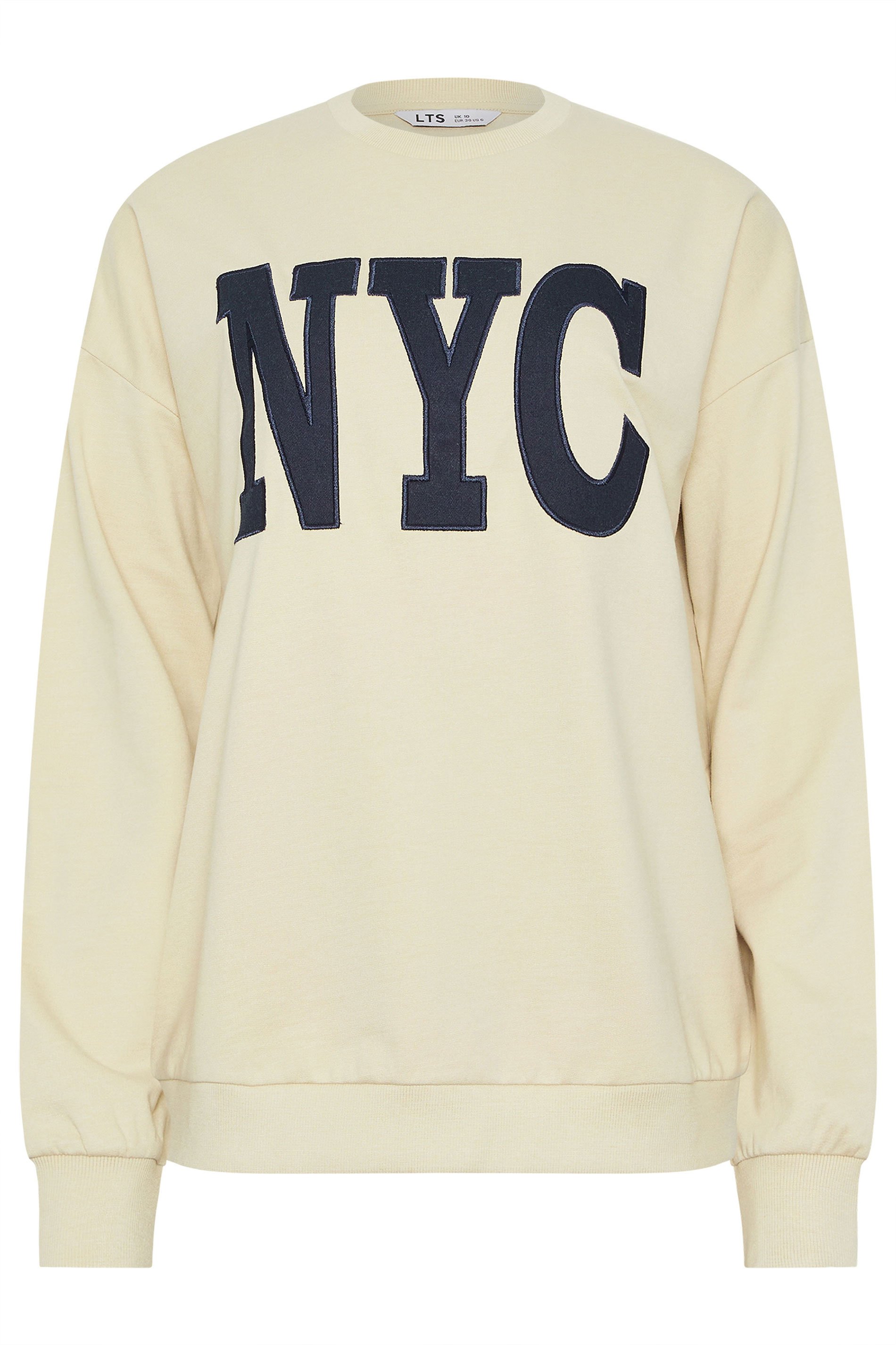 LTS Tall Beige Brown 'NYC' Applique Slogan Sweatshirt | Long TallSally 1