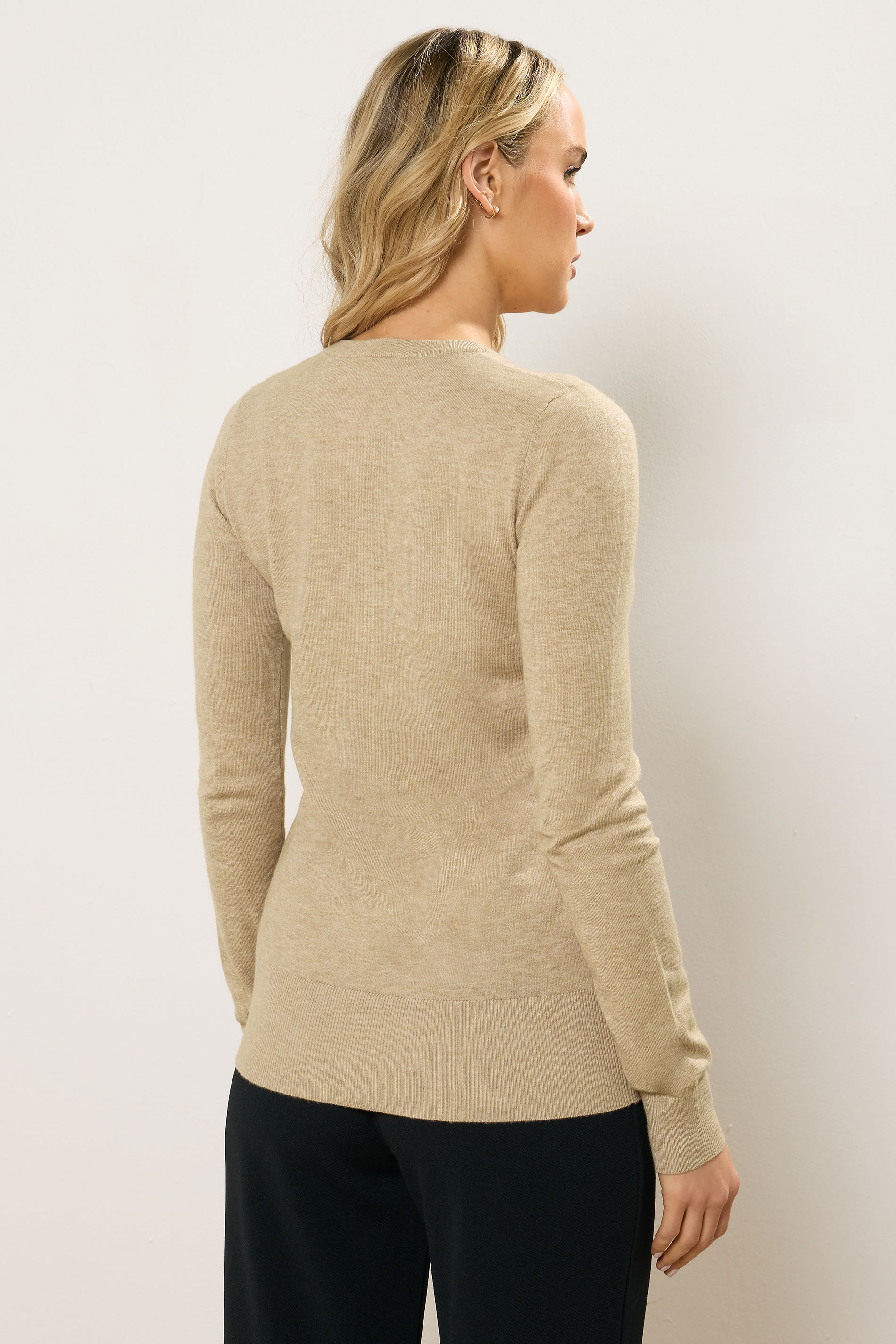 LTS Tall Neutral Brown Crew Neck Button Cardigan | Long Tall Sally 4
