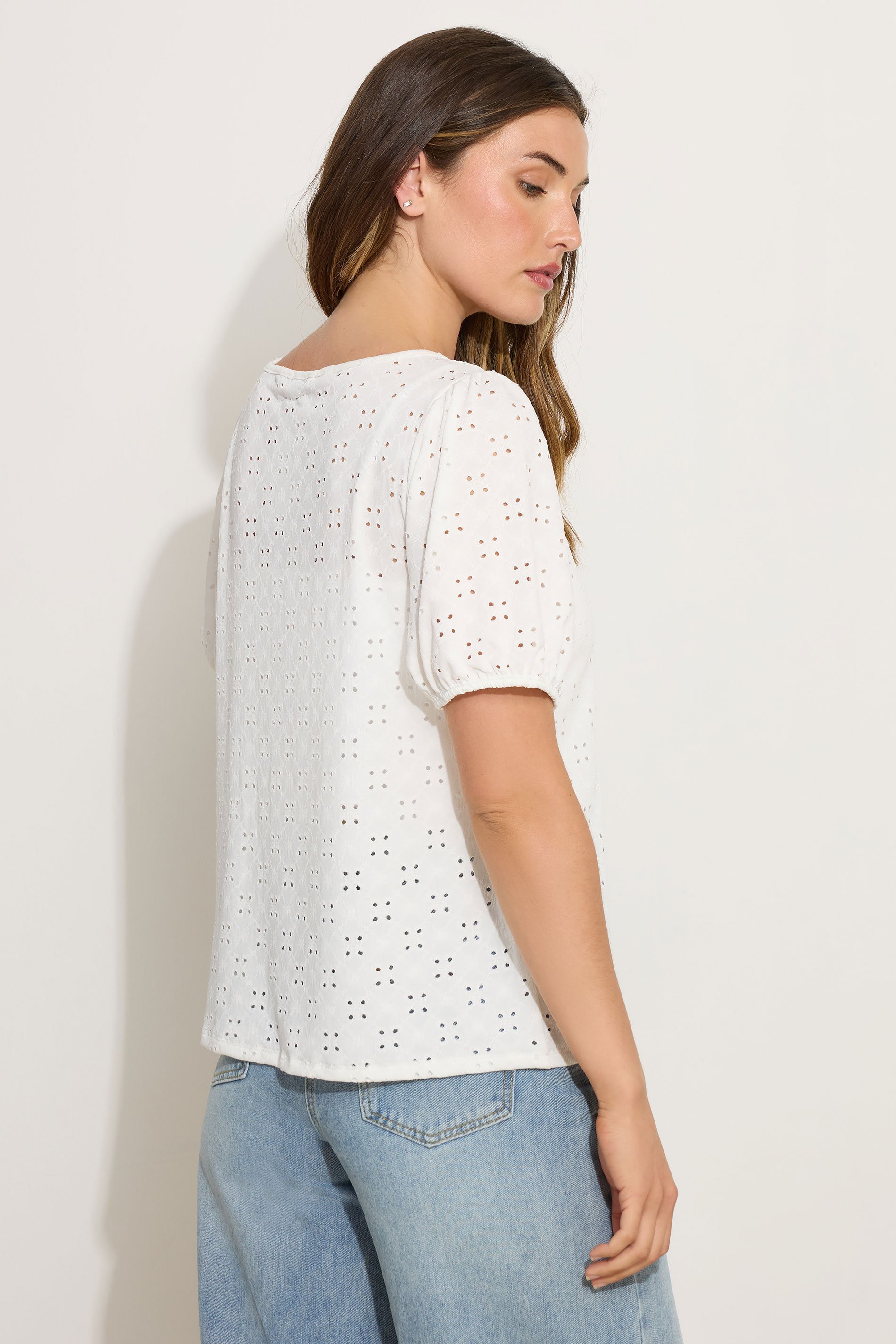 LTS Tall Ivory White Broderie Puff Sleeve Top | Long Tall Sally 4