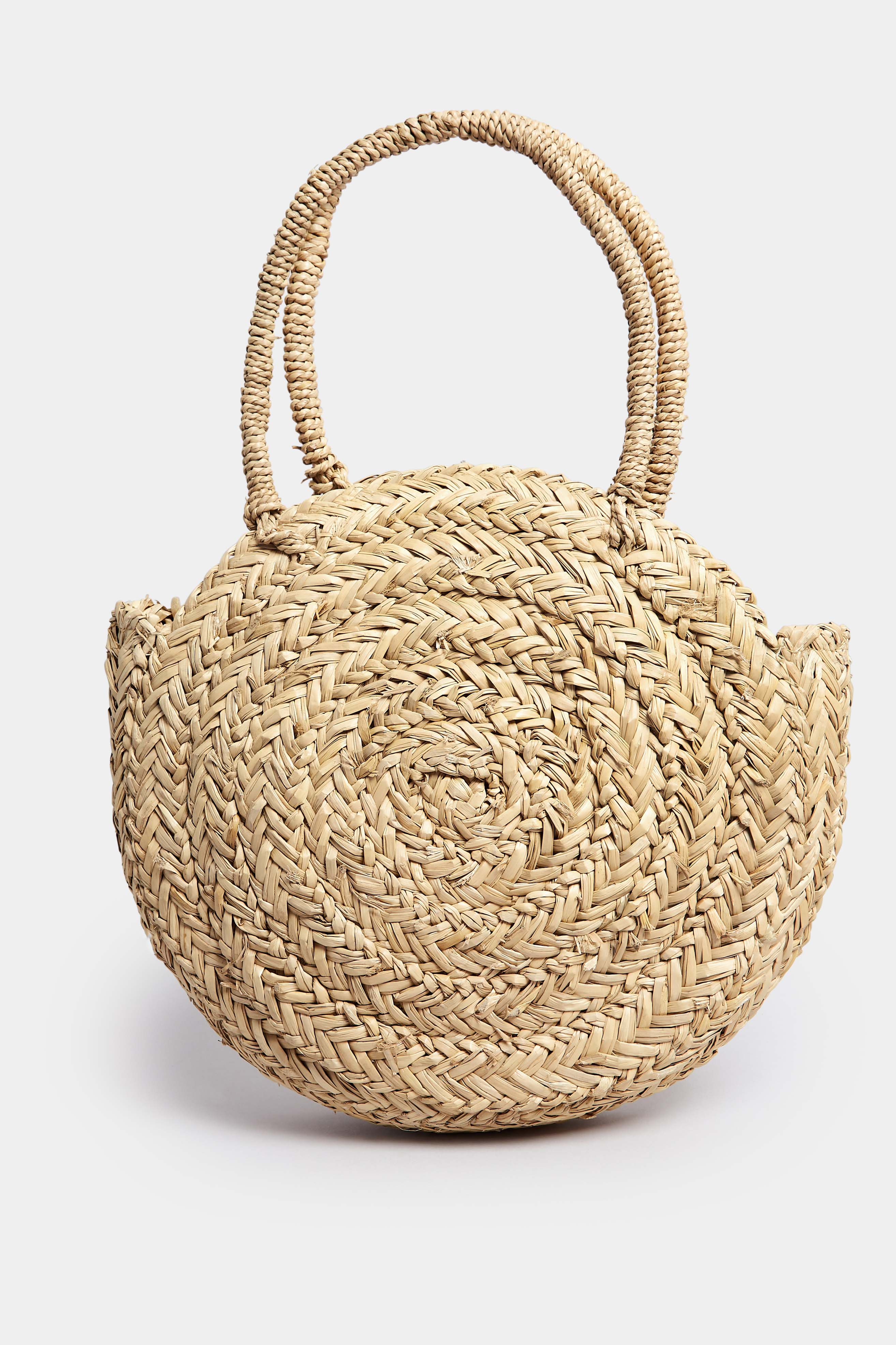 Natural Brown Round Straw Shoulder Bag | Yours Clothing 3