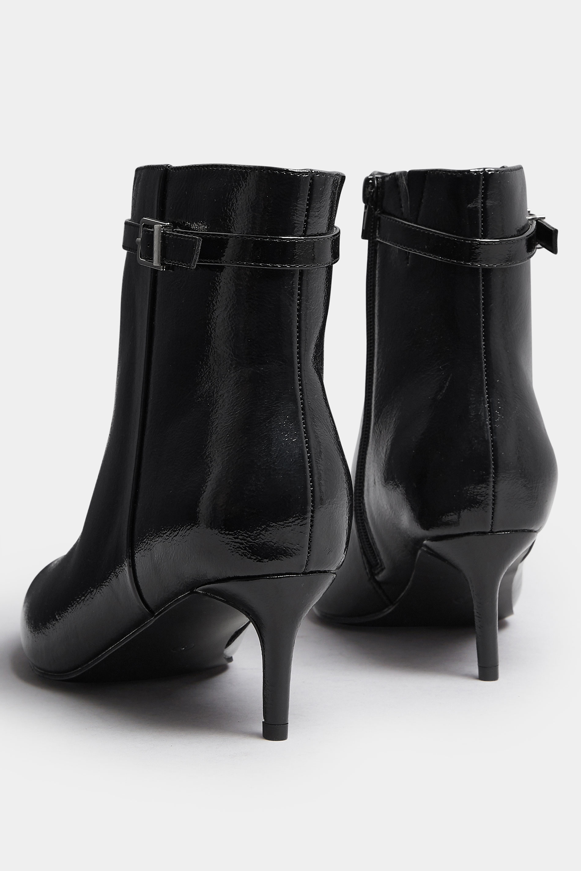 Black Buckle Pointed Toe Kitten Heel Boots In Extra Wide EEE Fit | Yours Clothing 5