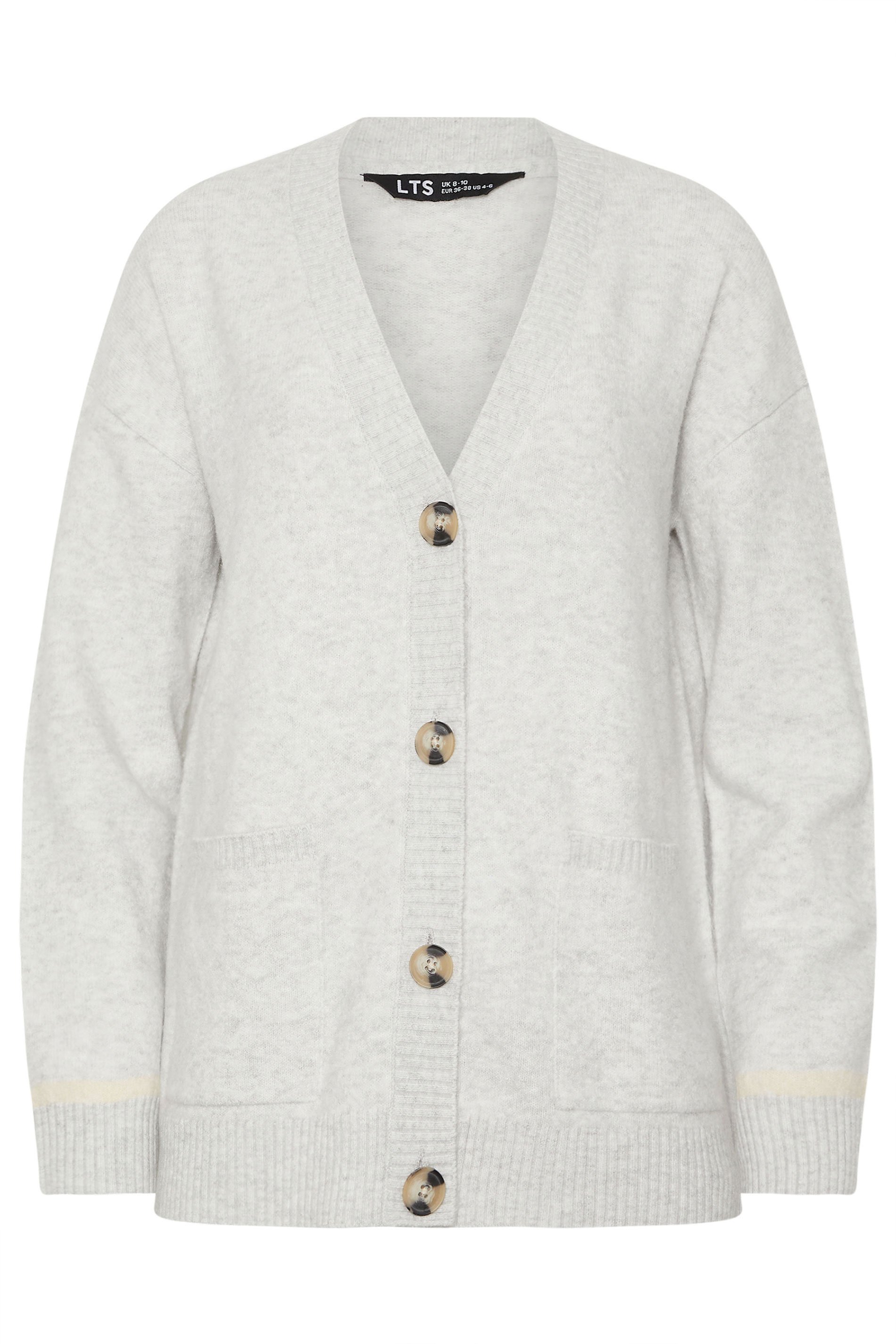 LTS Tall Grey Tipped Detail Knitted Cardigan | Long Tall Sally  1