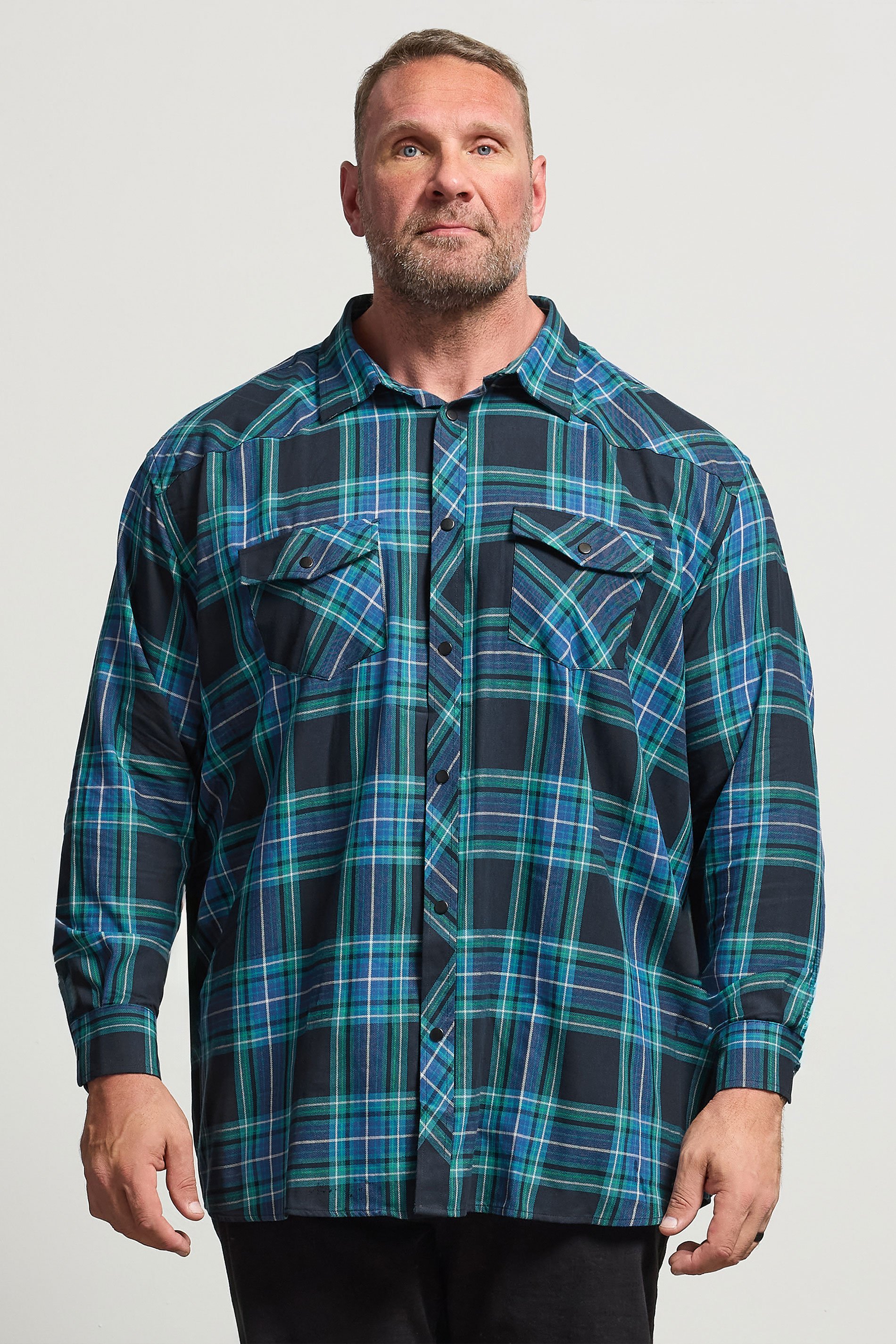 KAM Big & Tall Navy Blue Long Sleeve Check Shirt | BadRhino 1