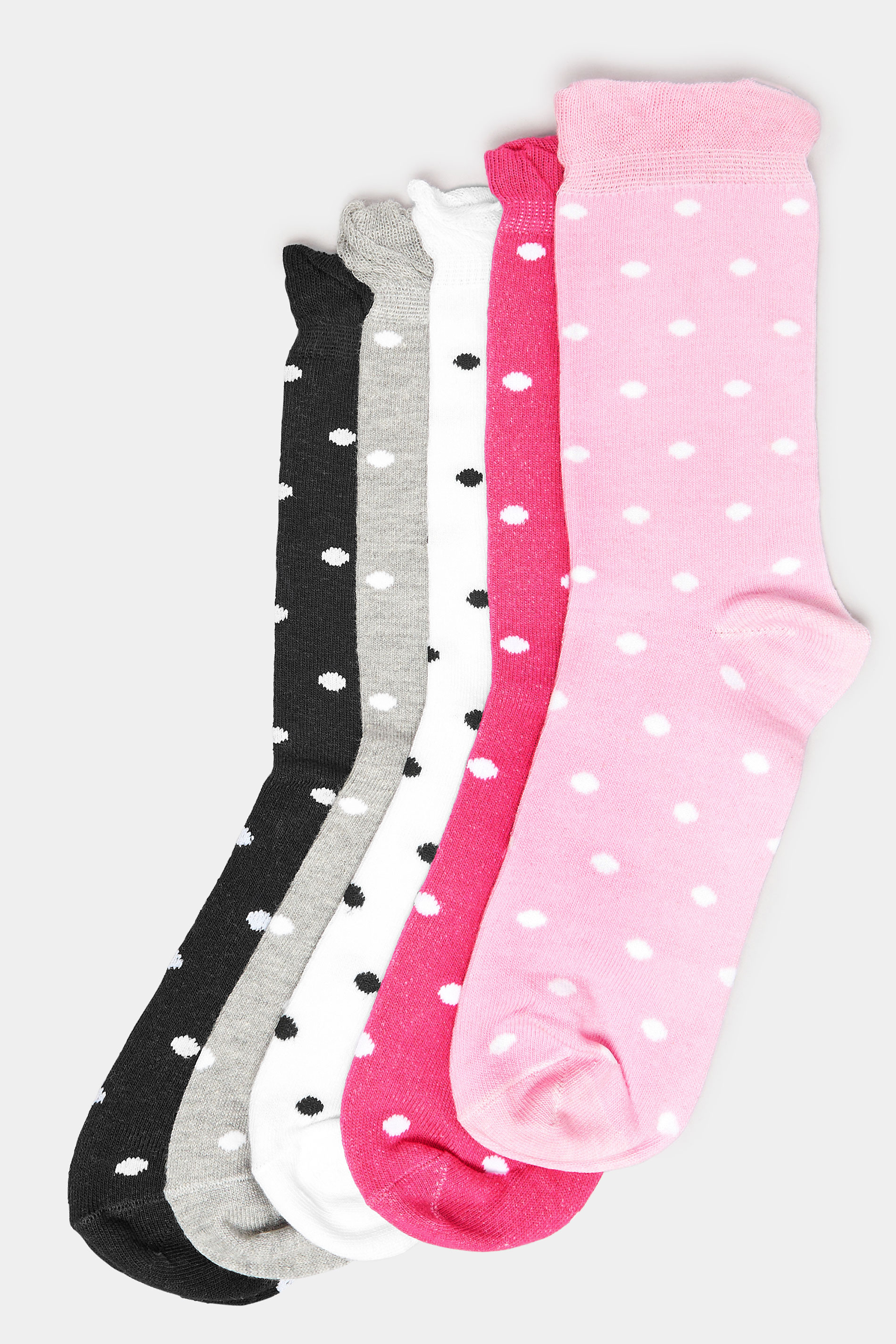 YOURS 5 PACK Plus Size Pink & Black Polka Dot Ankle Socks | Yours Clothing 3