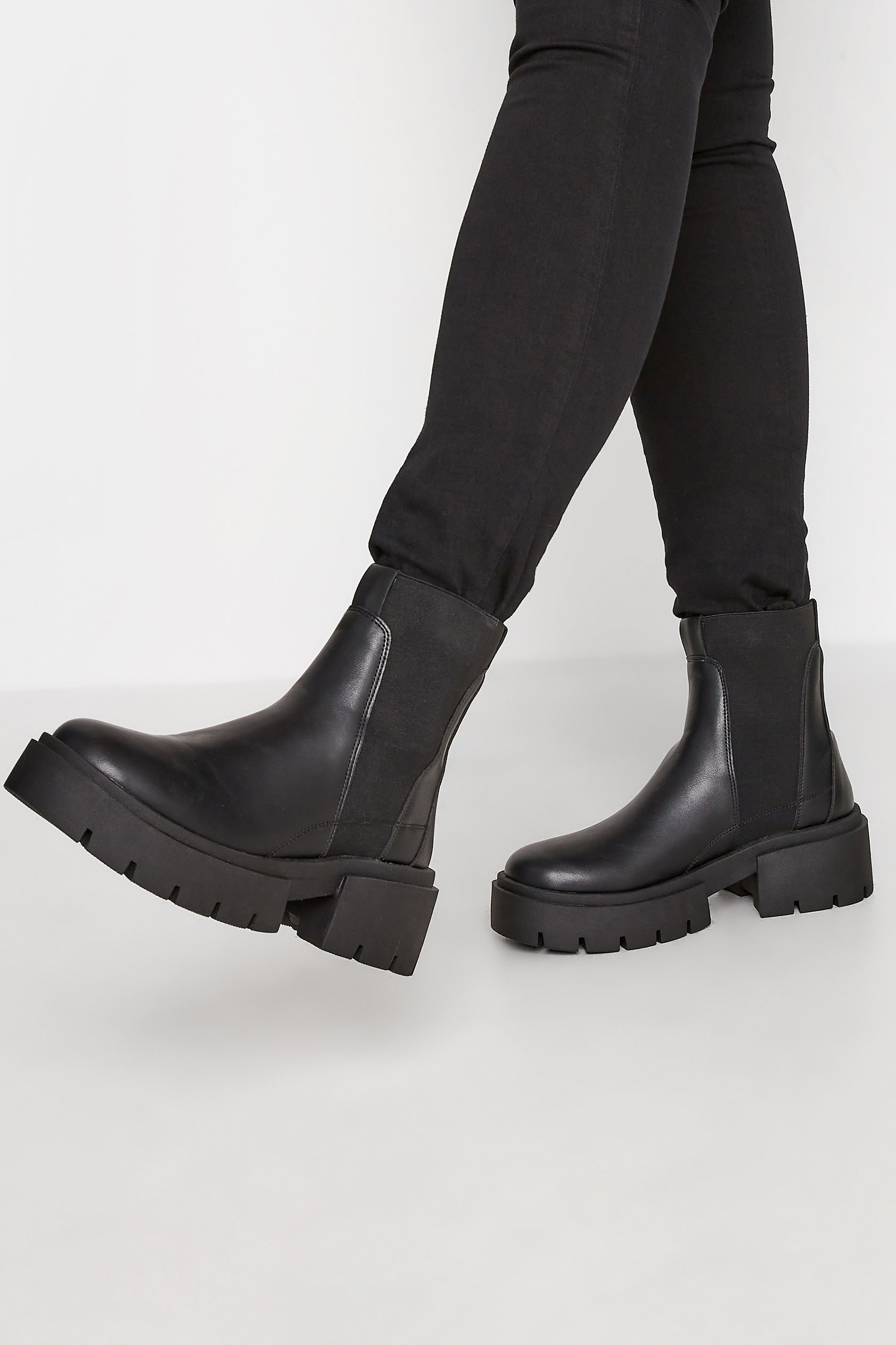 LIMITED COLLECTION Black Chunky Chelsea Ankle Boots In Wide E Fit | Yours Clothing 1