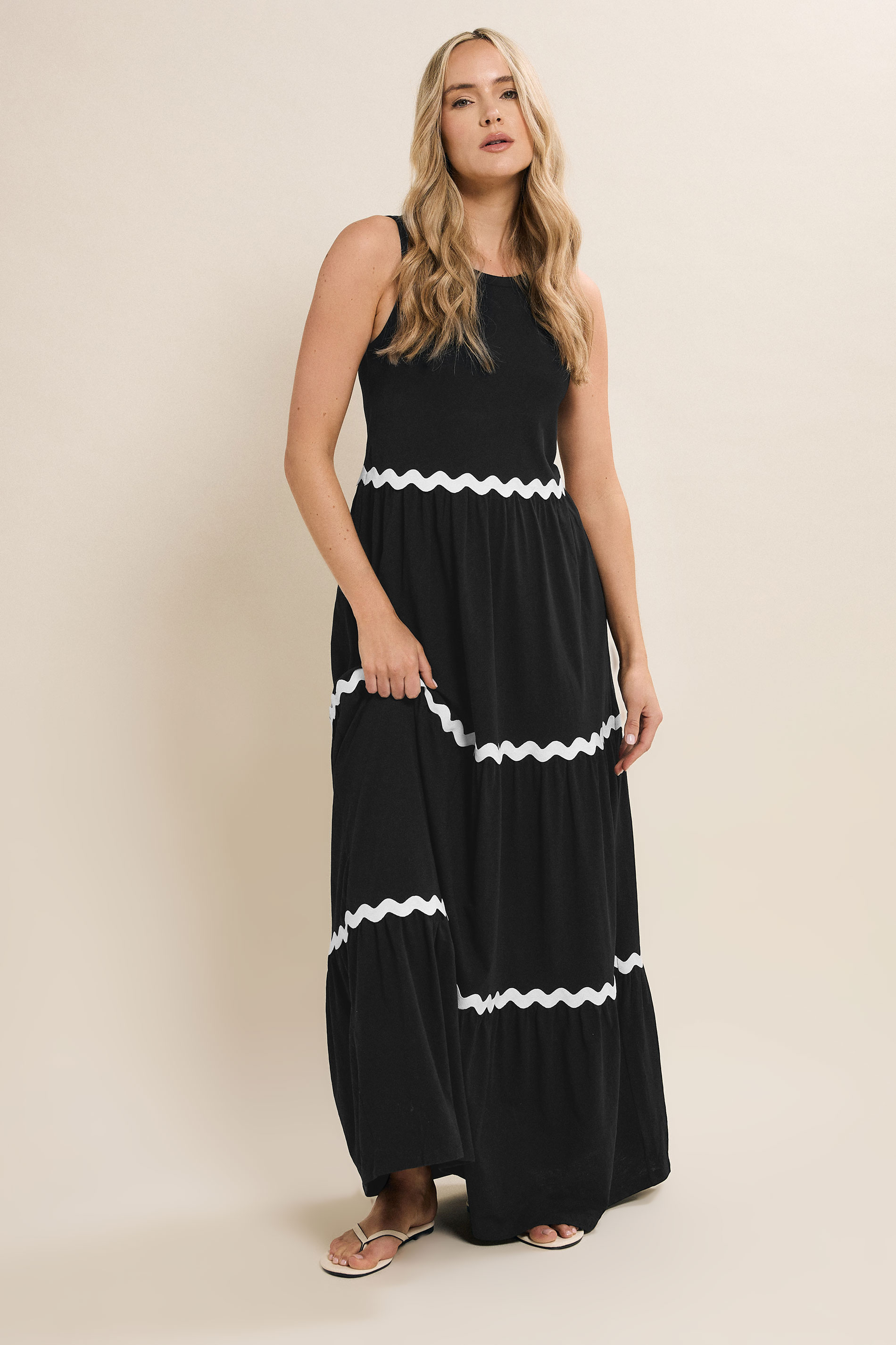 LTS Tall Black Contrast Swirl Tiered Maxi Dress | Long Tall Sally 2