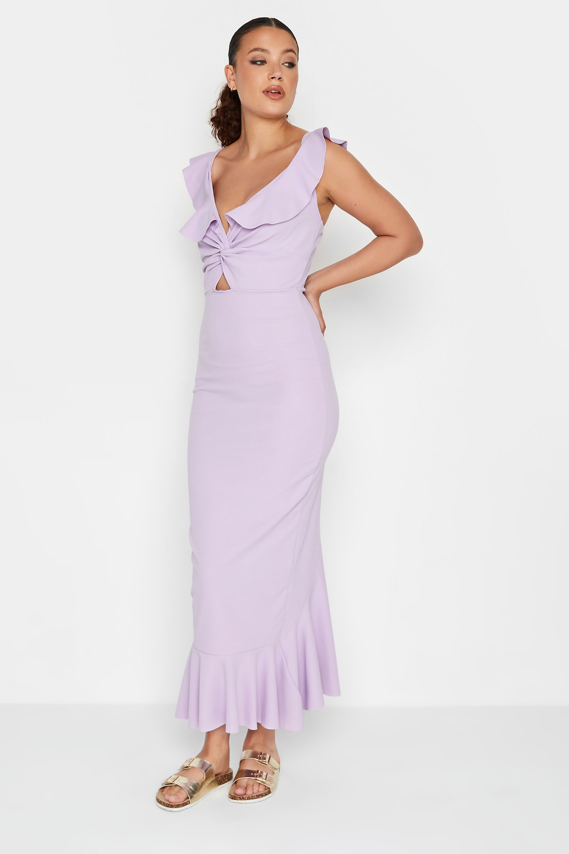 LTS Tall Women's Lilac Purple Cut Out Frill Midaxi Dress | Long Tall Sally 1
