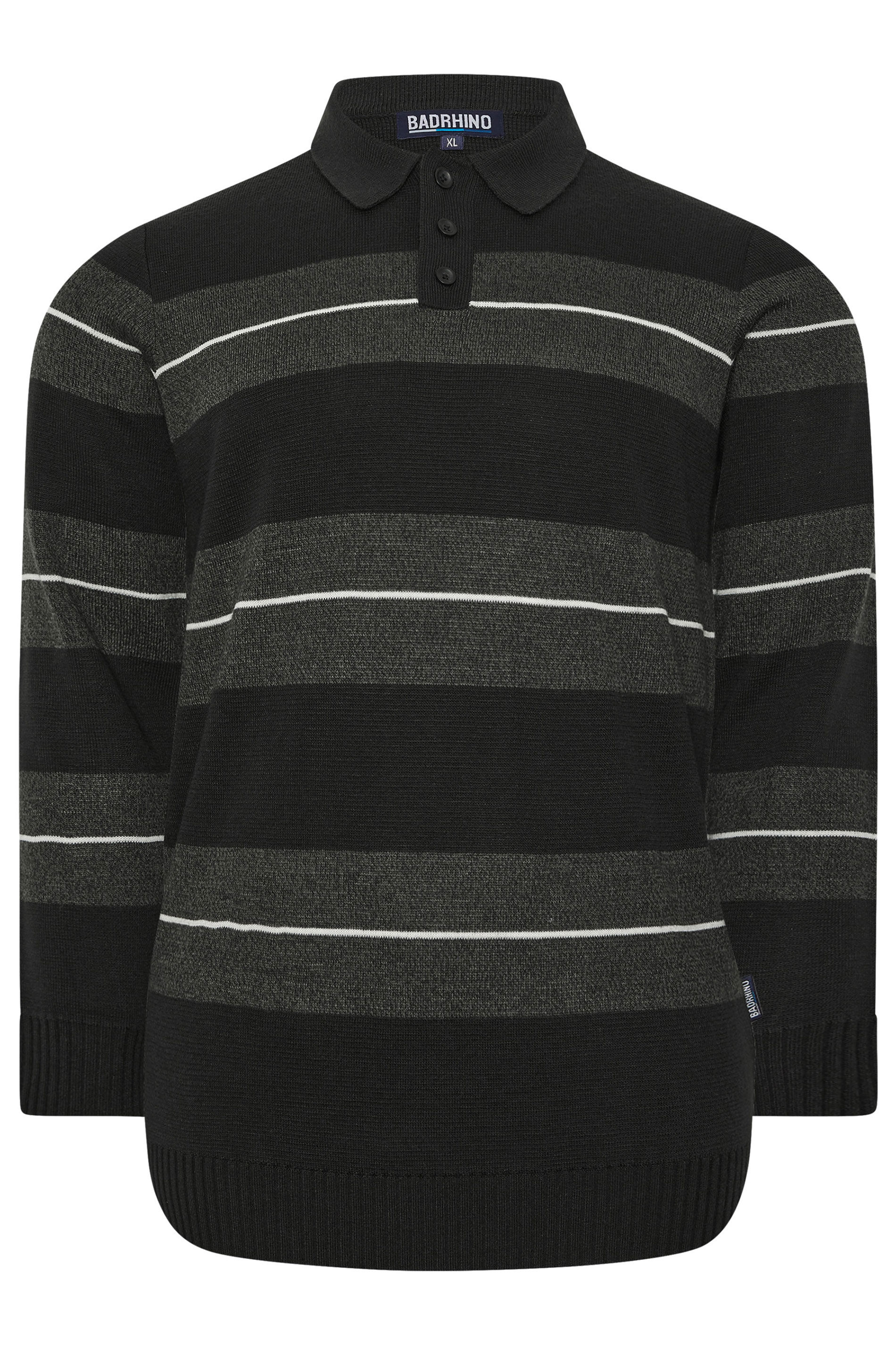 BadRhino Big & Tall Black Stripe Collared Knitted Jumper | BadRhino 5