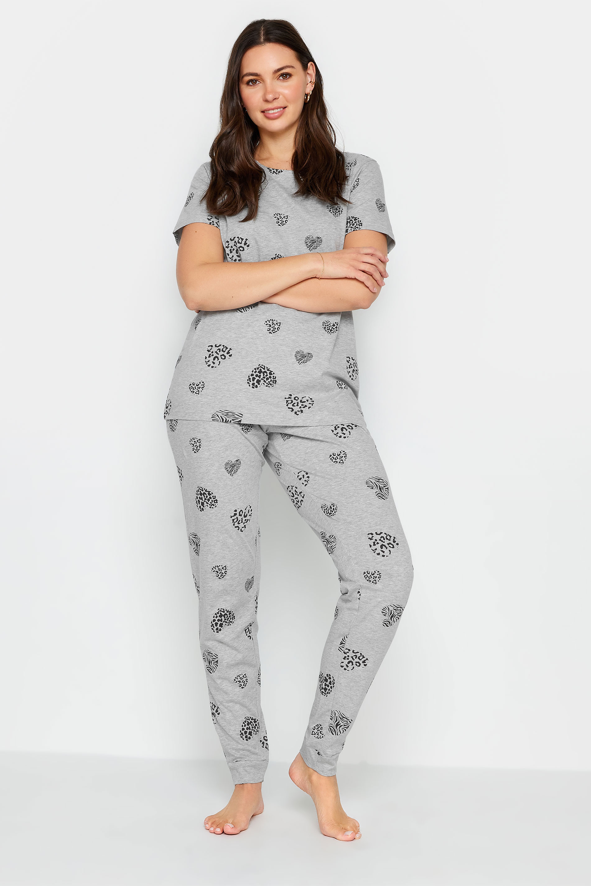 LTS Tall Womens Grey Animal Heart Print Pyjama Set | Long Tall Sally 2