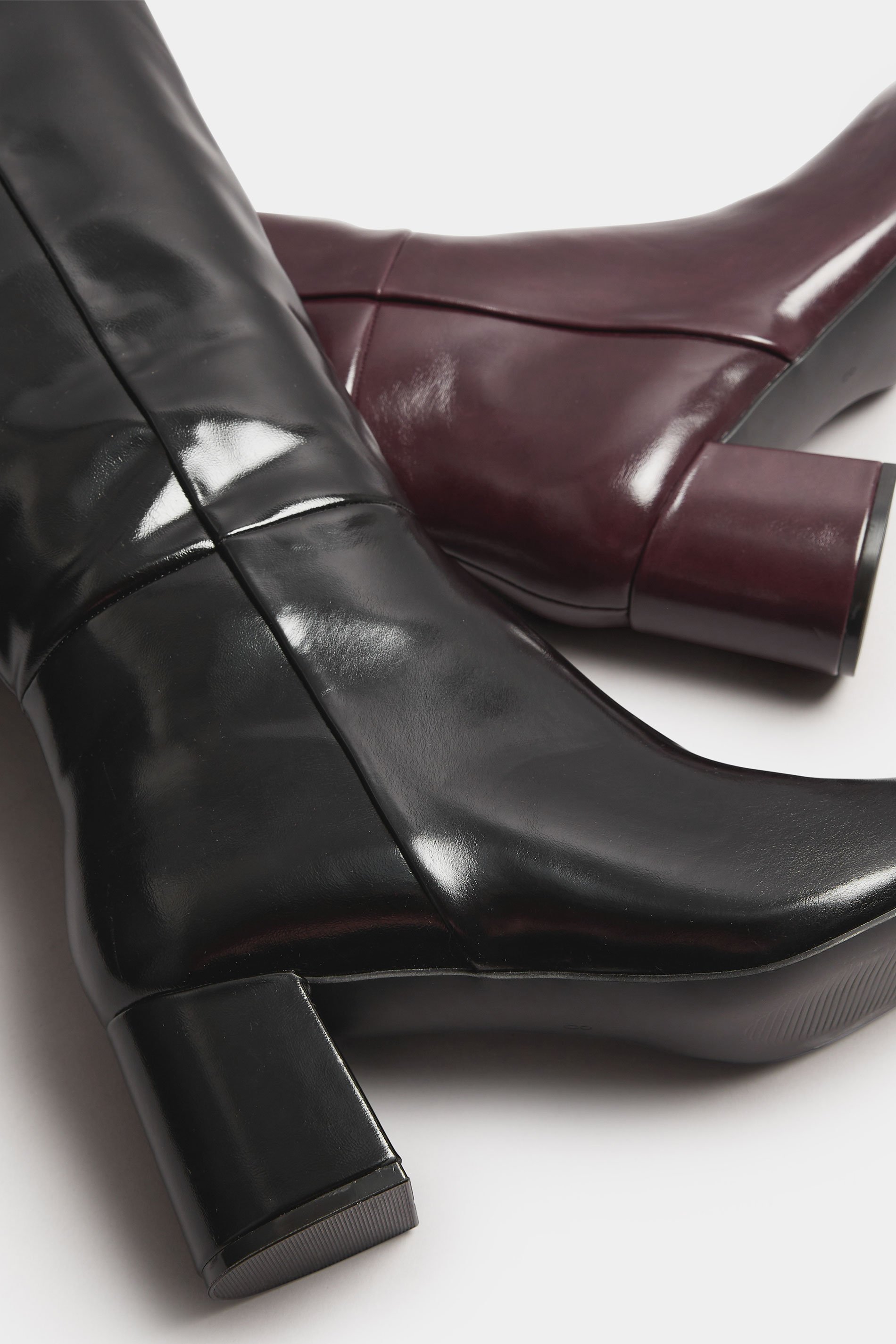 LTS Black Patent Knee High Block Boots In Standard Fit | Long Tall Sally 5
