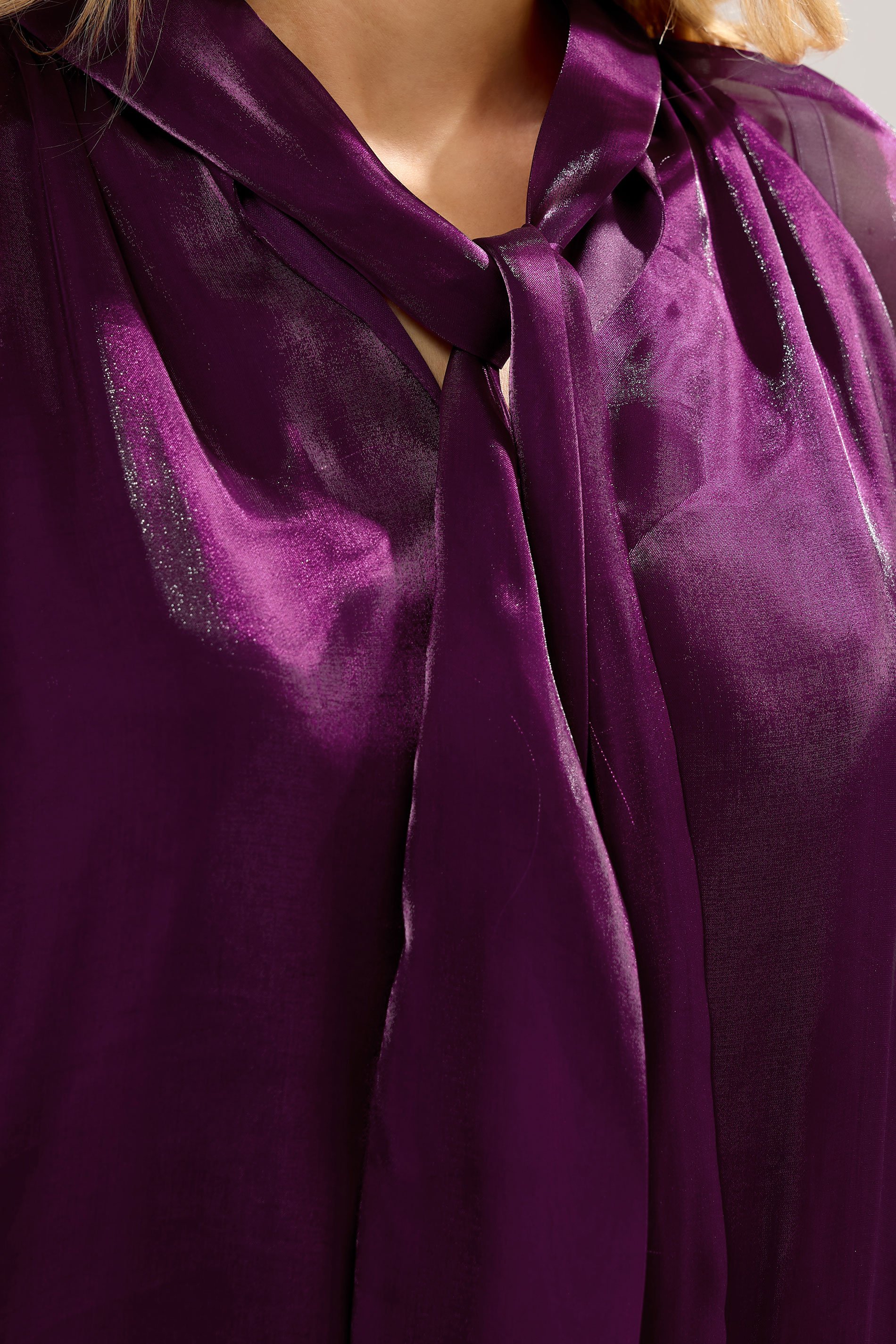 LTS Tall Purple Organza Tie Neck Blouse | Long Tall Sally 4
