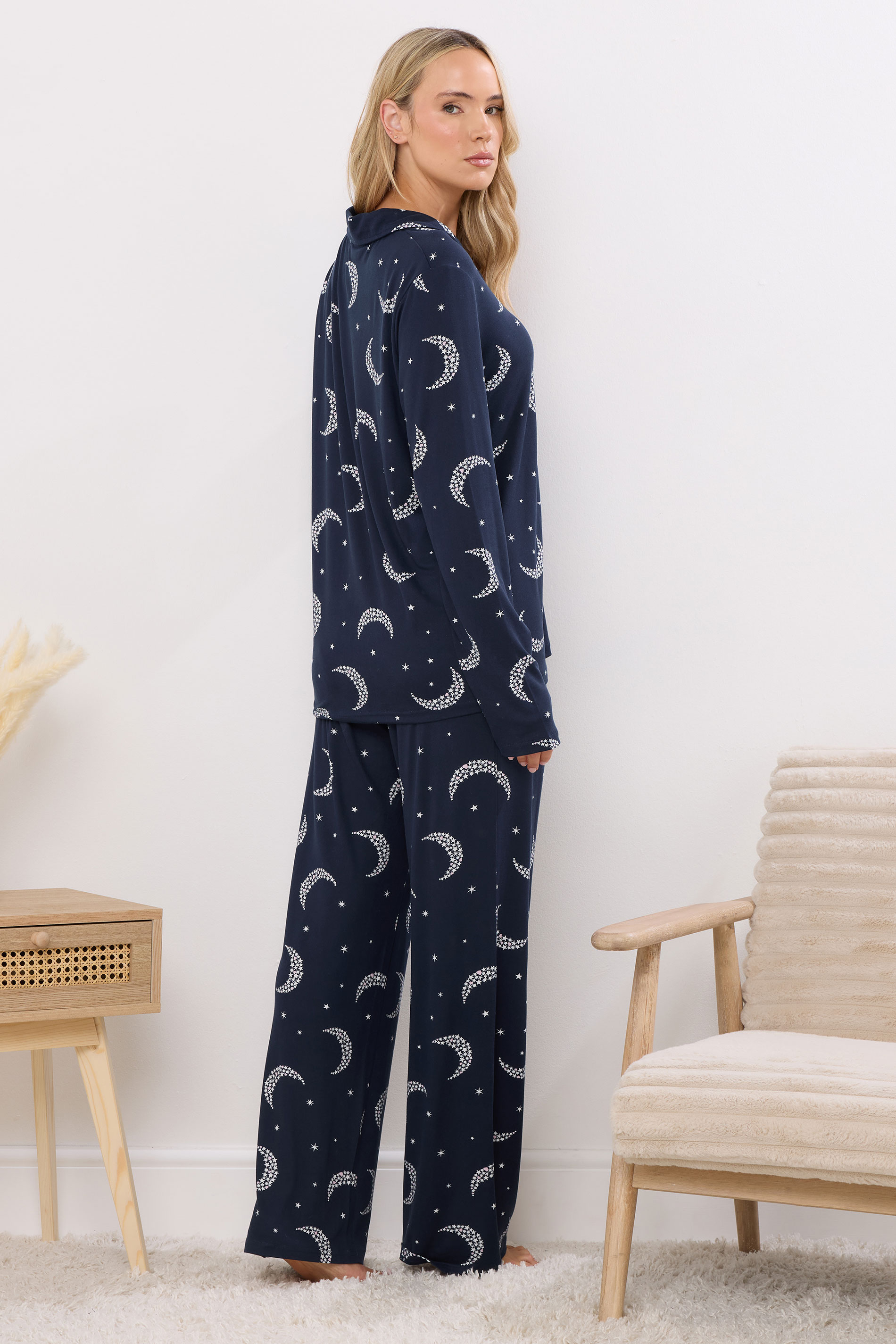 LTS Tall Navy Blue Soft Touch Moon Pyjama Set | Long Tall Sally 4