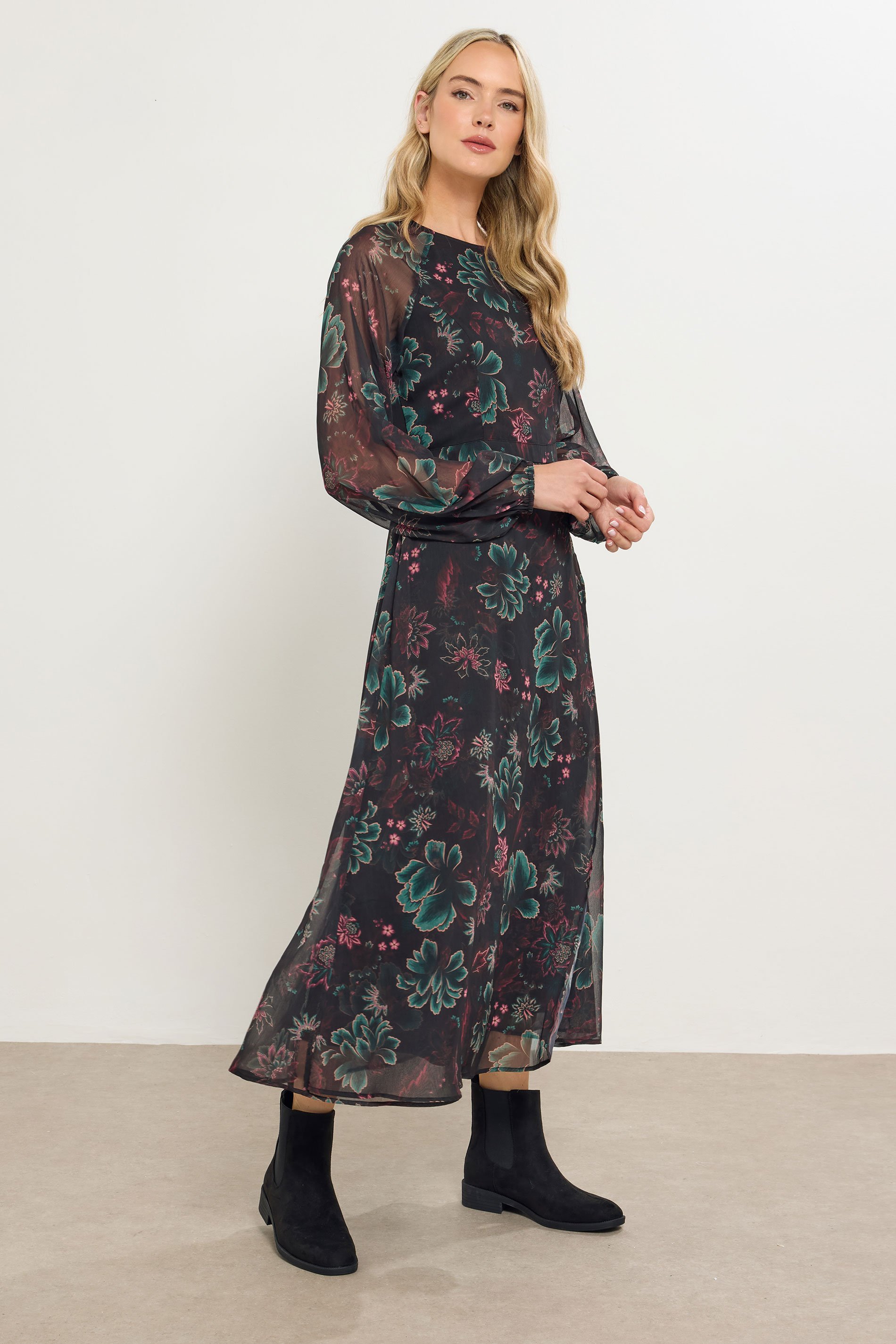 LTS Tall Black Chiffon Floral Maxi Dress | Long Tall Sally 3