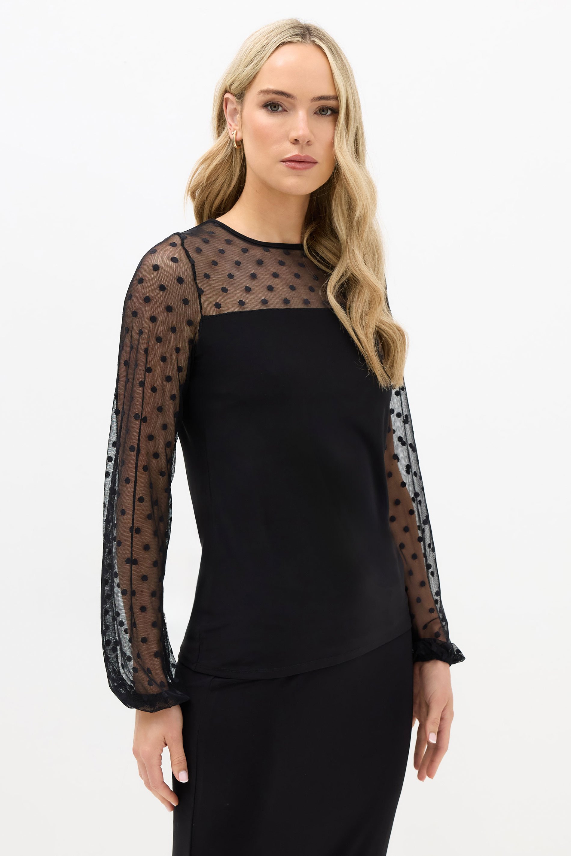 LTS Tall Black Spot Mesh Blouse | Long Tall Sally 1