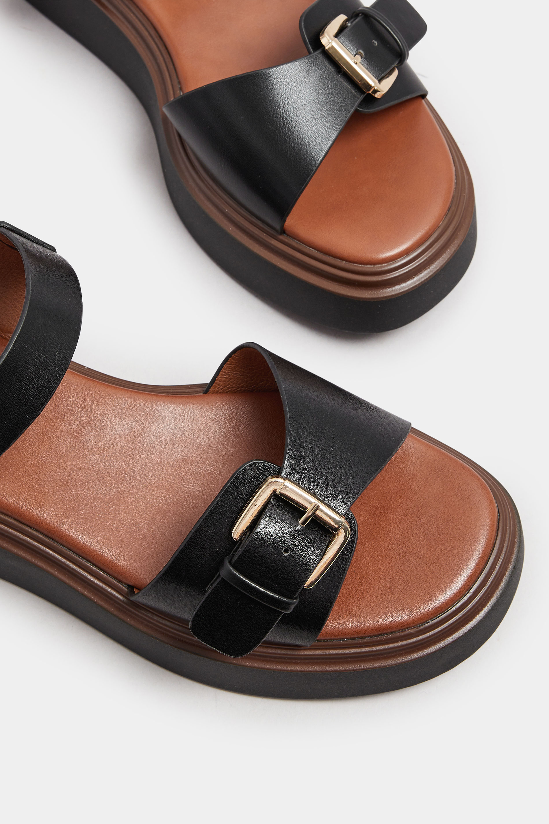 Black Buckle Chunky Platform Sandals In Extra Wide EEE Fit | Yours Clothing 6