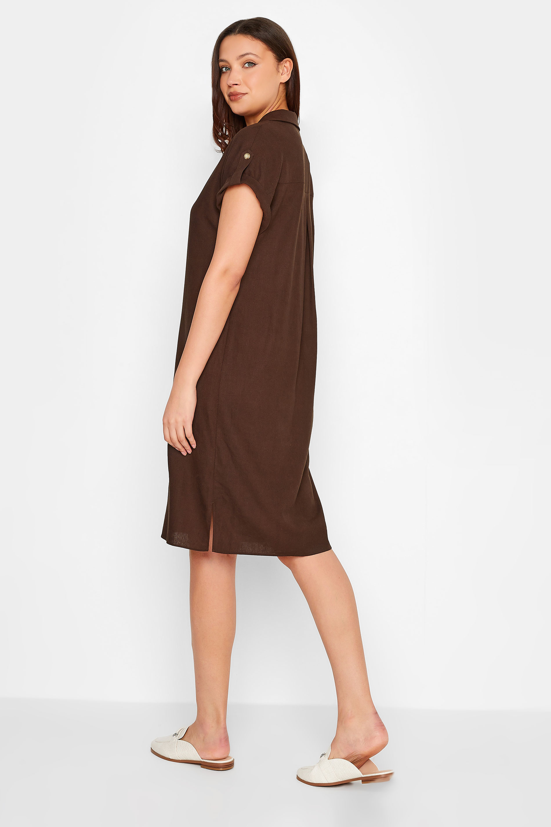 LTS Tall Women's Chocolate Brown Linen Look Dress | Long Tall Sally 3