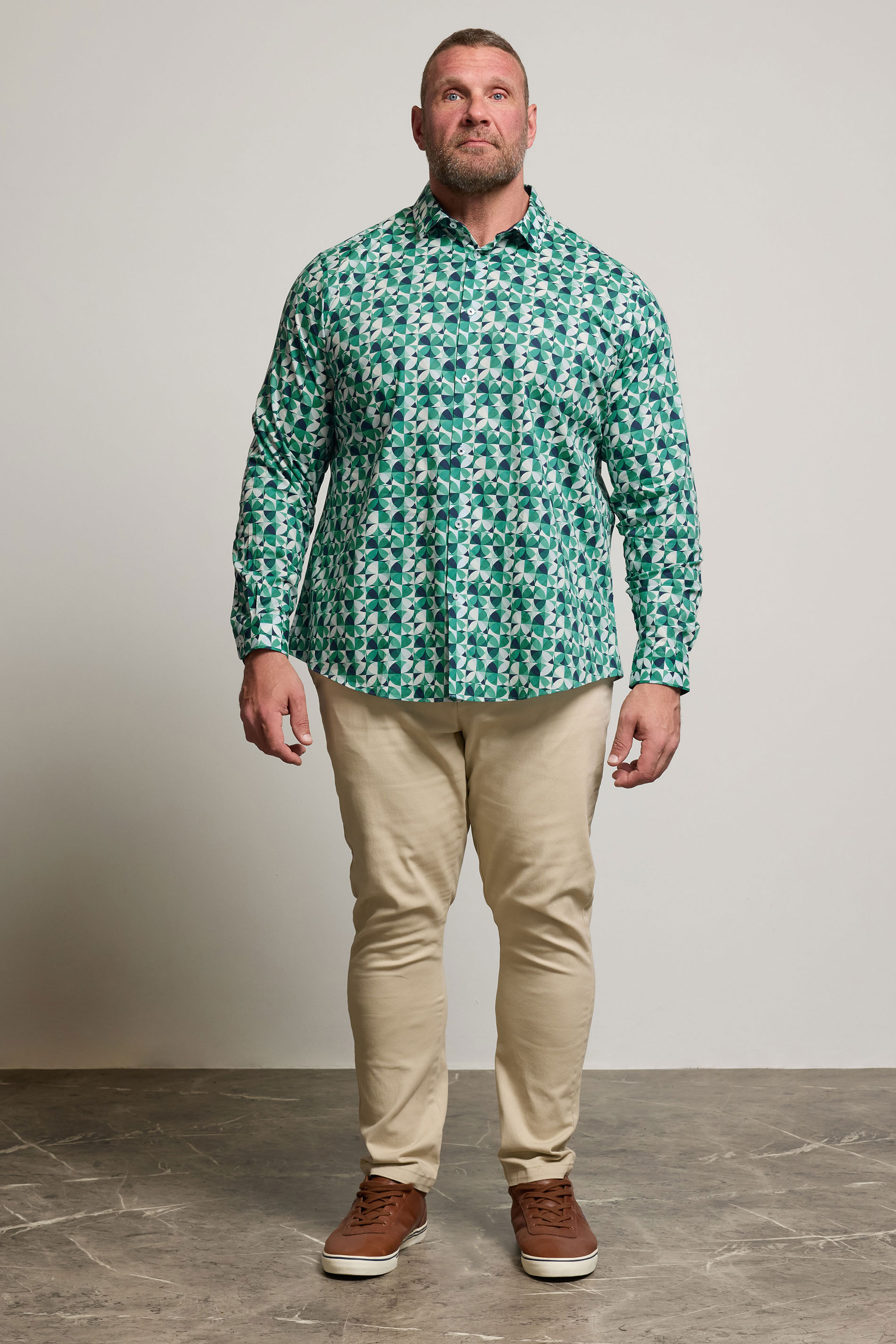 BadRhino Tailoring Big & Tall Green Premium Geometric Long Sleeve Shirt | BadRhino 3