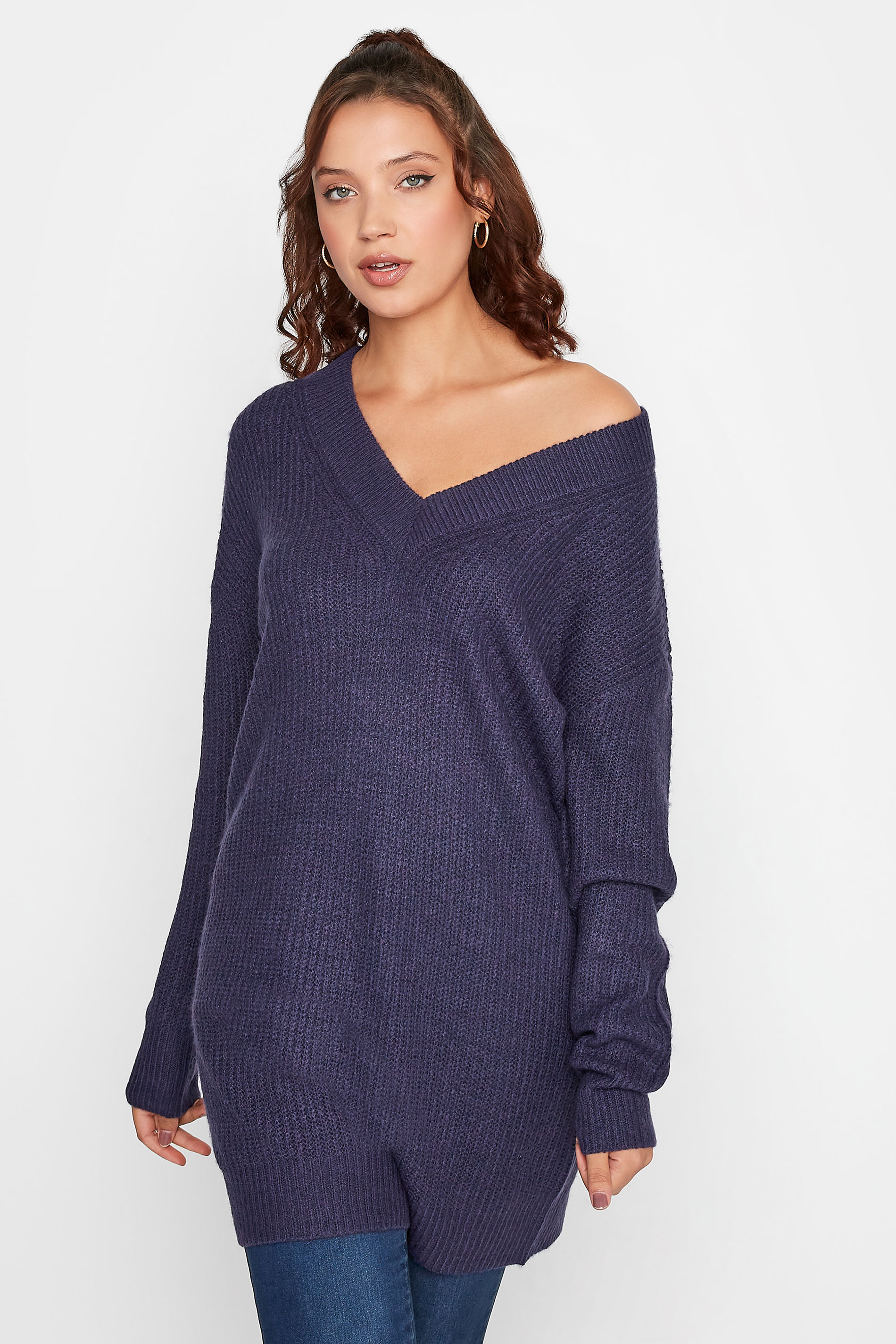LTS Tall Women's Navy Blue V-Neck Knitted Tunic Top | Long Tall Sally 1