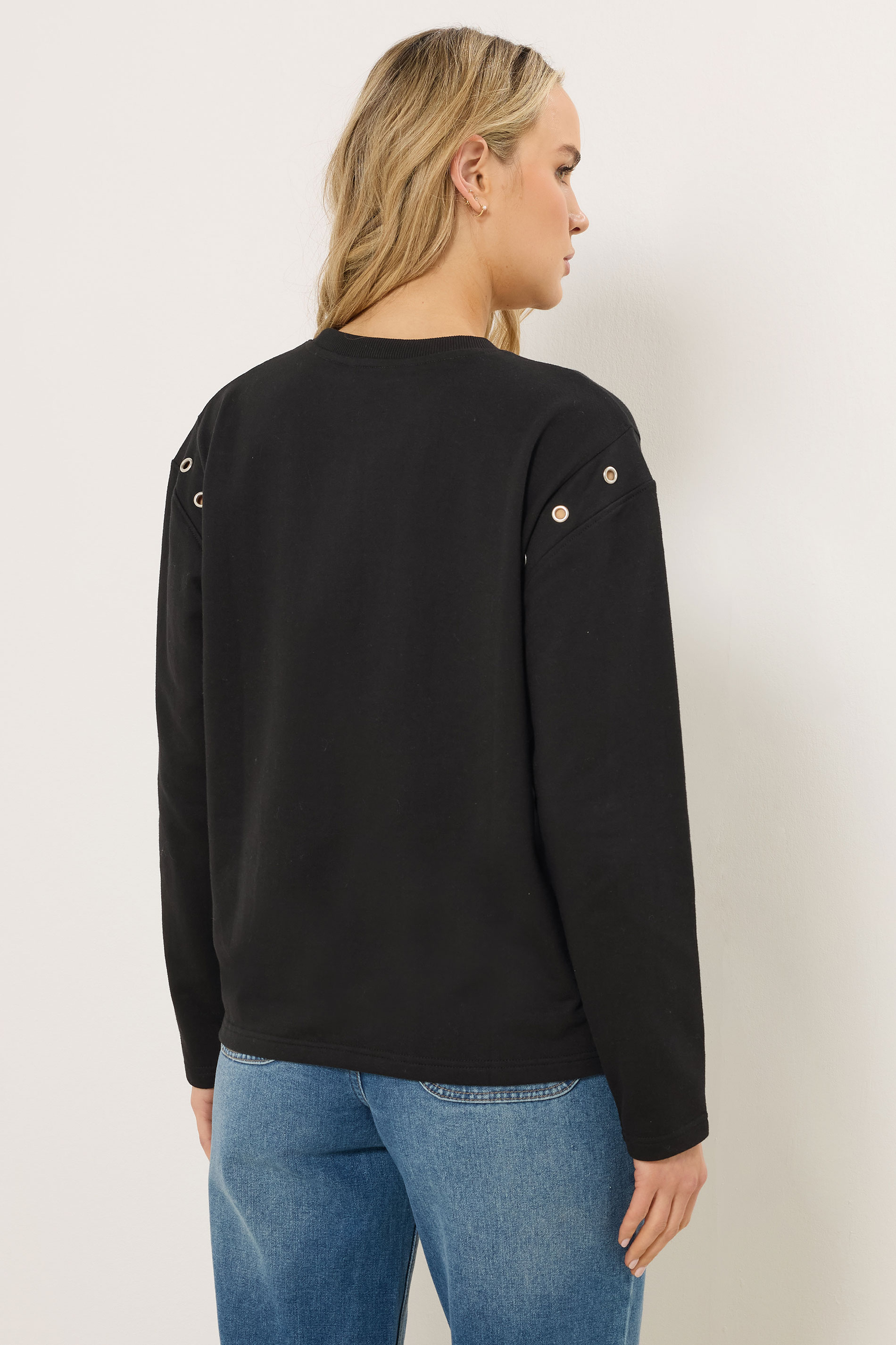 LTS Tall Women's Black Eyelet Detail Sweatshirt | Long Tall Sally 3
