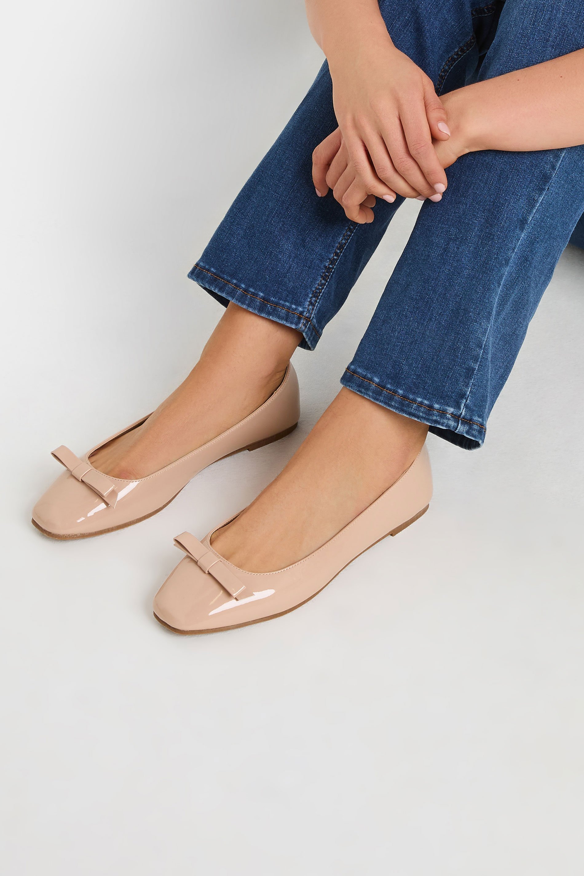 LTS Tall Nude Patent Bow Square Toe Flats In Standard Fit | Long Tall Sally 1