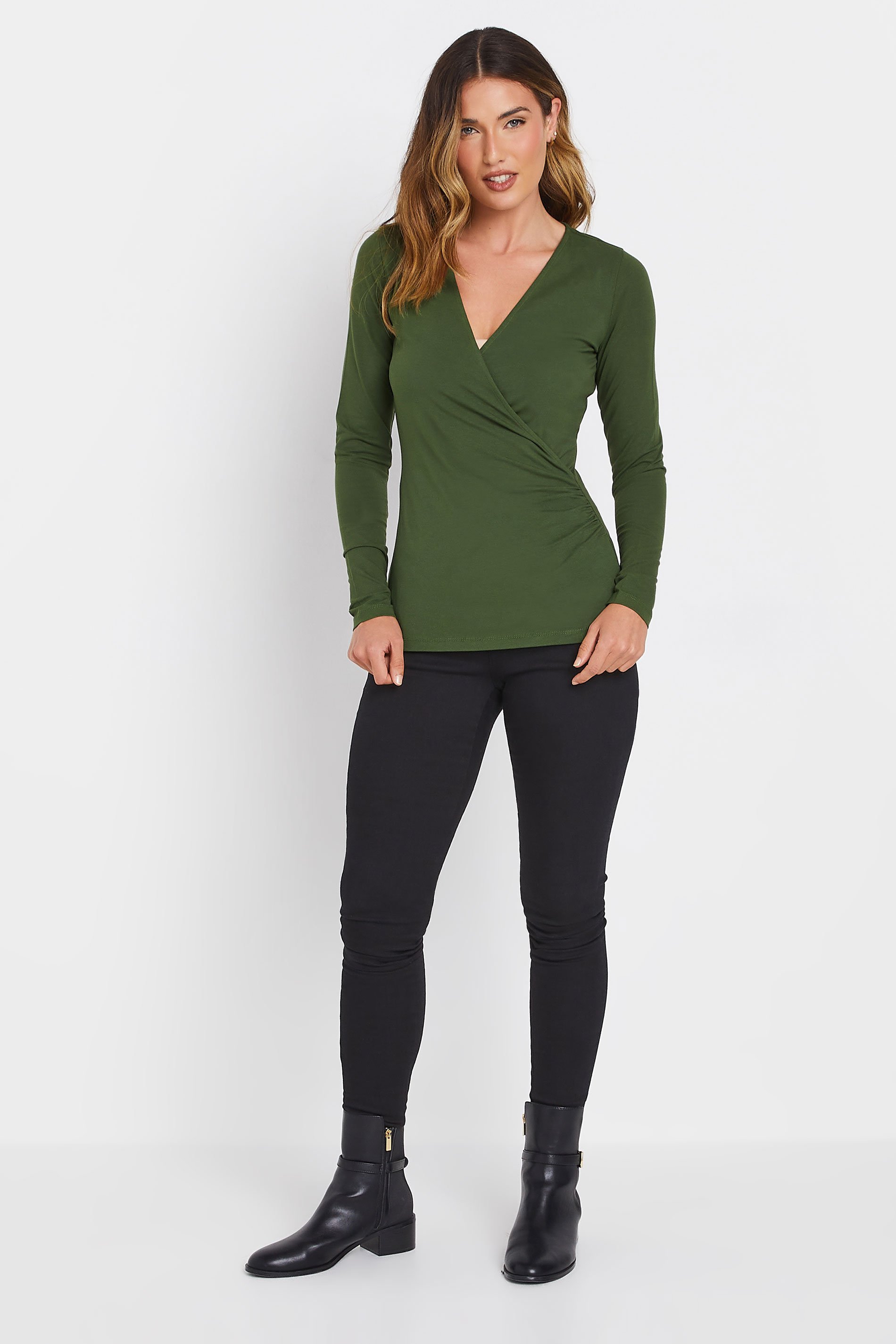 LTS Tall 2 PACK Mocha Brown & Khaki Green Wrap Tops | Long Tall Sally 4