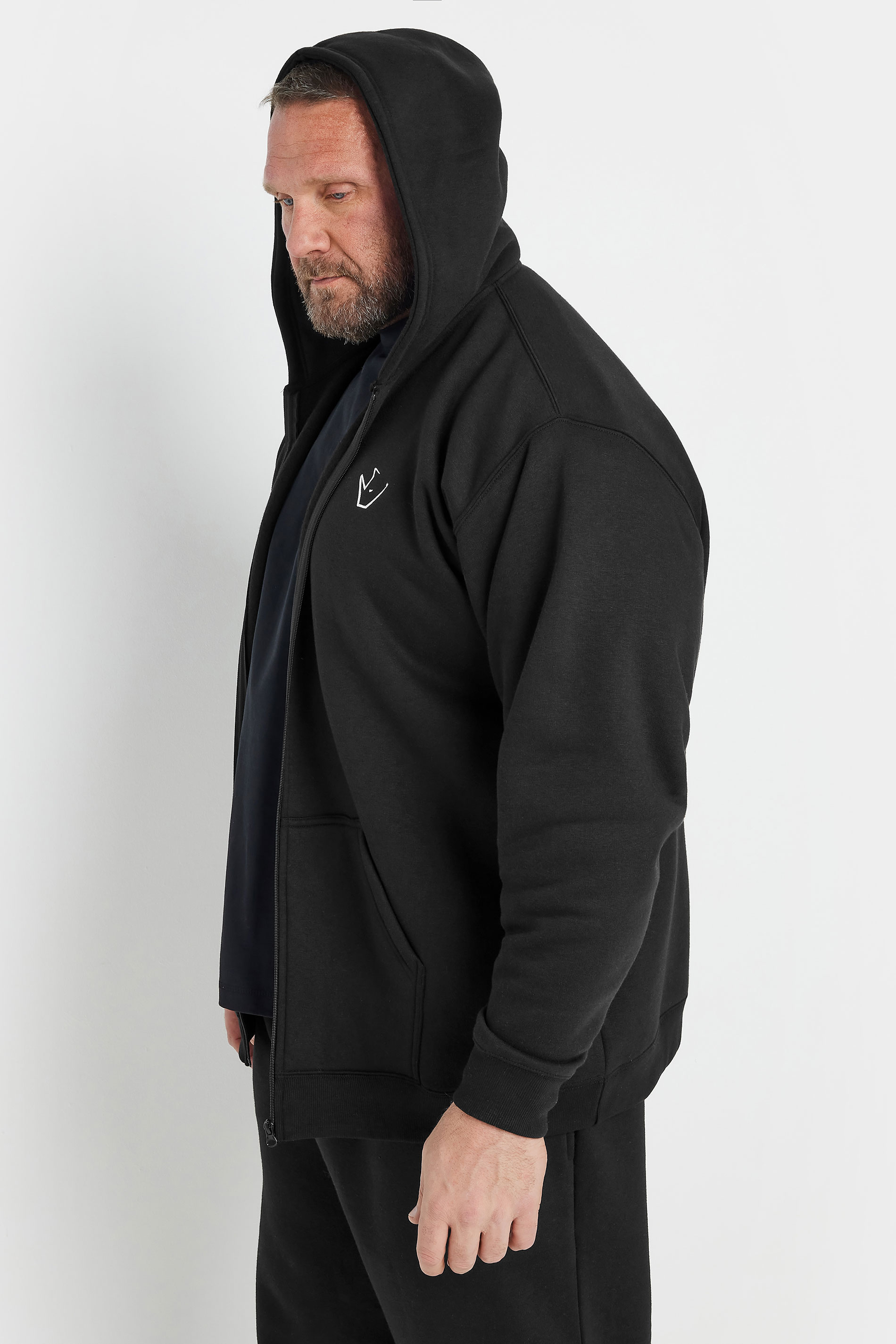 IronRhino Big & Tall Black 'Rest Day' Zip Through Hoodie | BadRhino 5